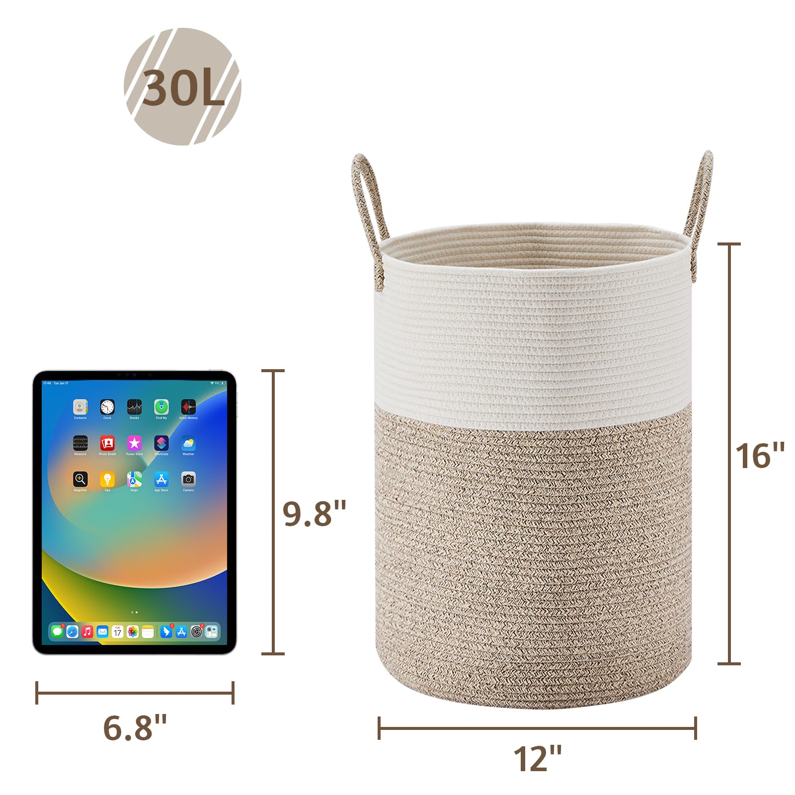30L Small Woven Laundry Basket Hamper