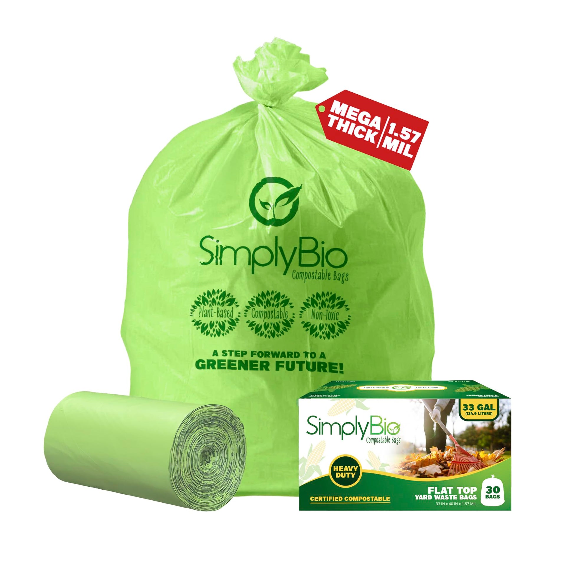 30 33 Gallon Compostable Trash Bags Liners Flat (30 Count)