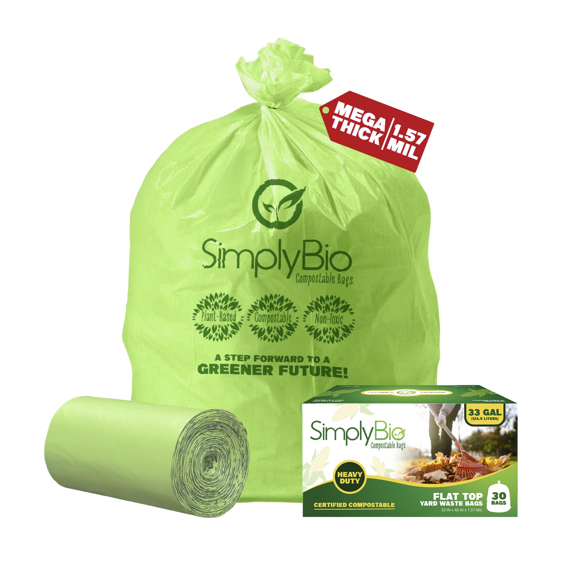 30 33 Gallon Compostable Trash Bags Liners Flat (30 Count)