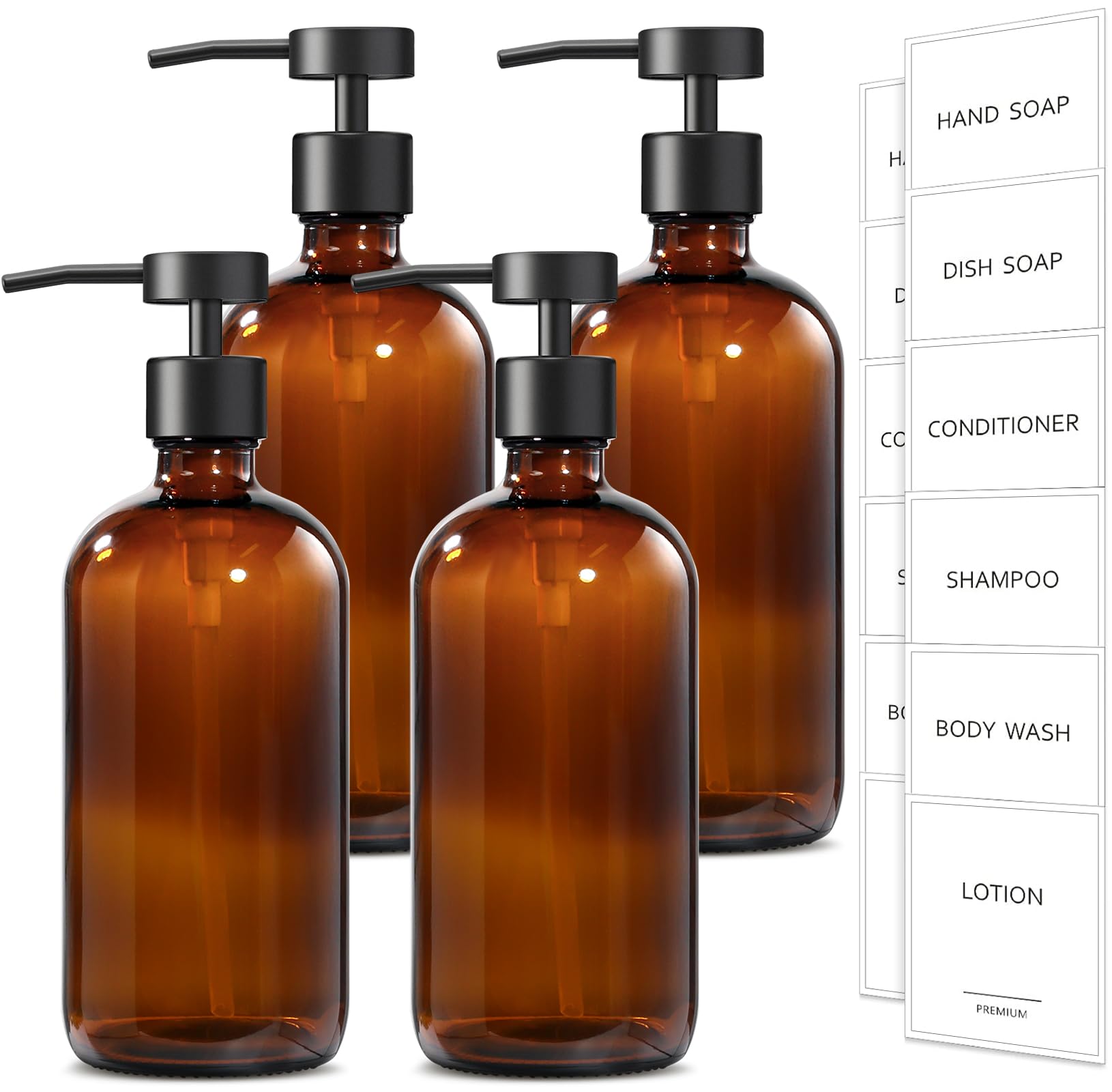Amber Glass Soap Dispenser (4 Count)