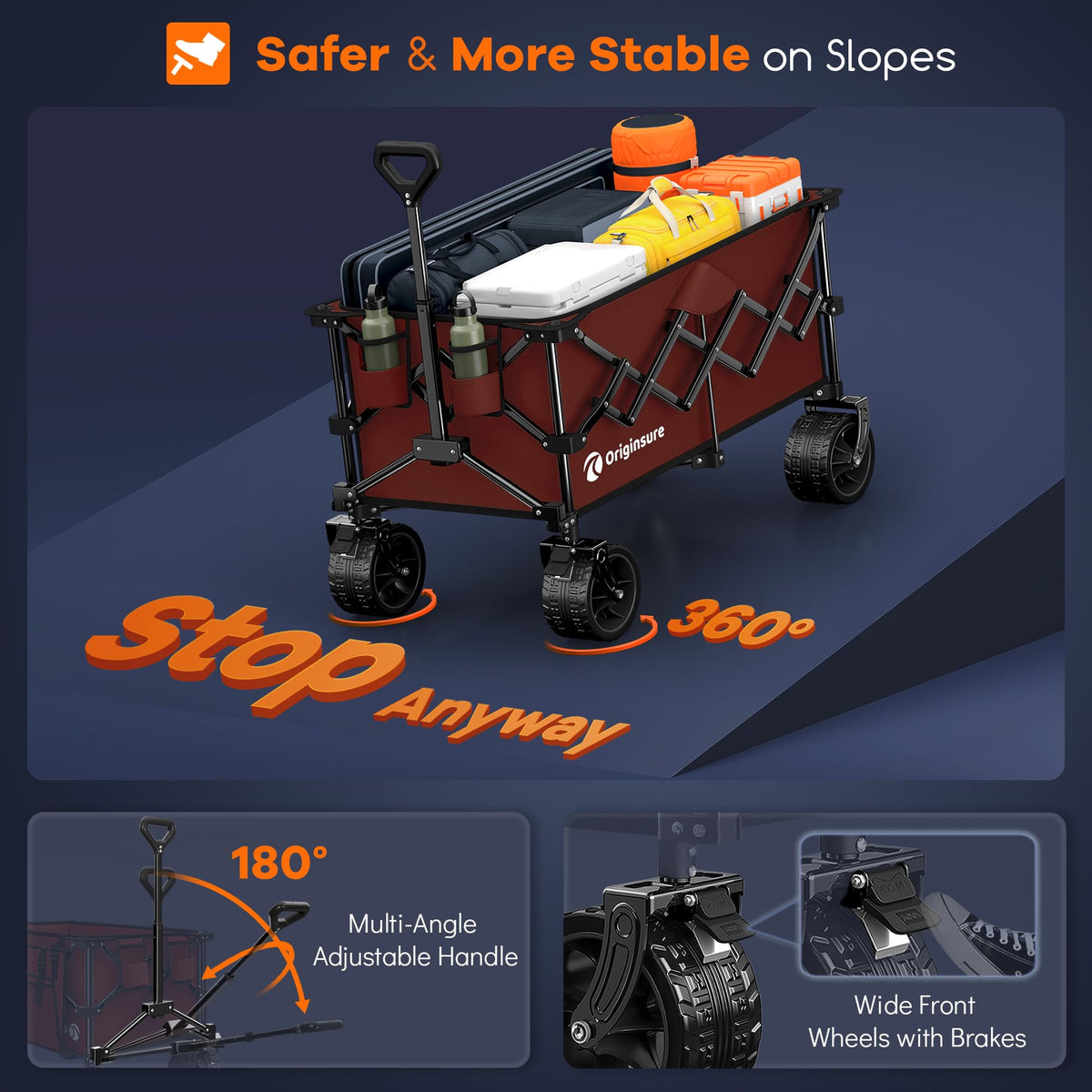 220L Collapsible Beach Wagon Cart with Big Wheels