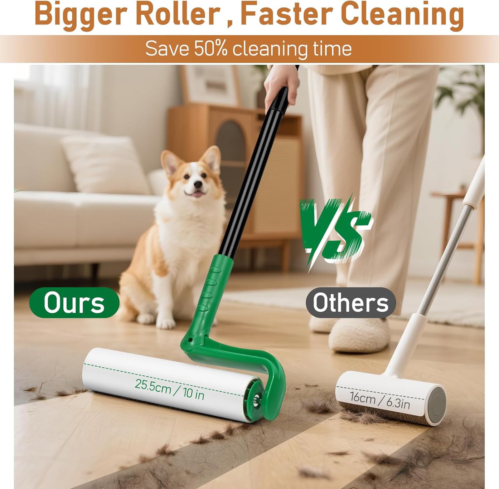 10" Large Lint Roller for Pet Hair (100 Count)