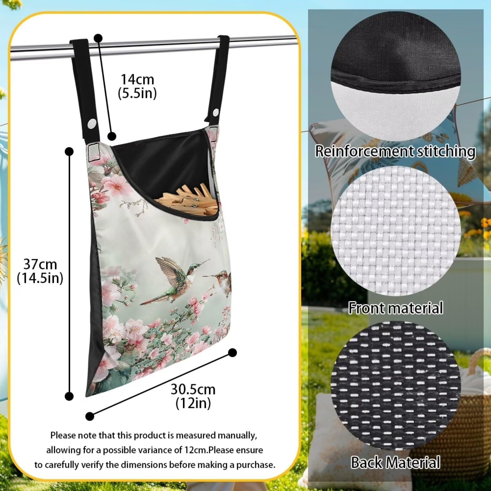 Hummingbird Clothespin Bags with Hanging Rope Space