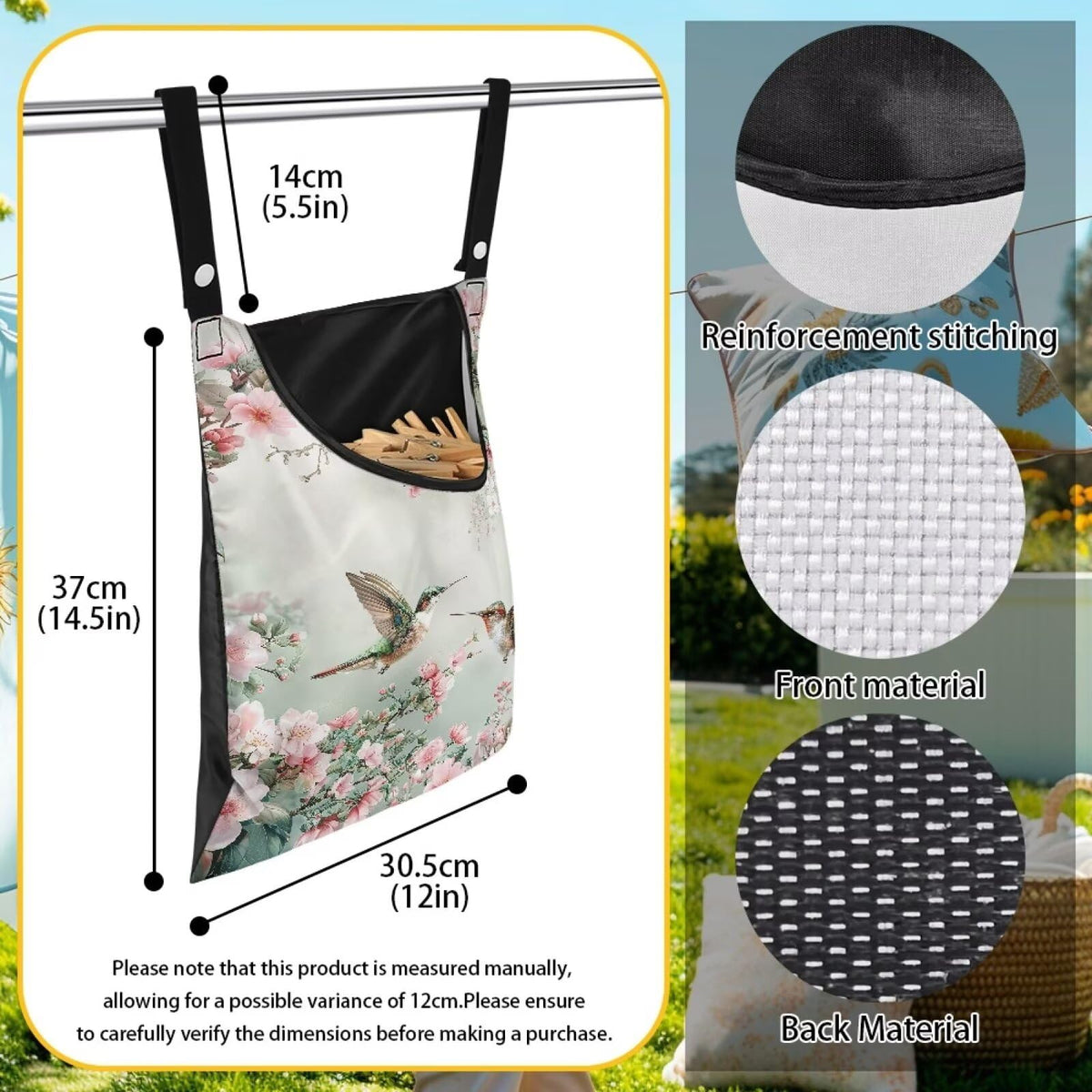 Hummingbird Clothespin Bags with Hanging Rope Space