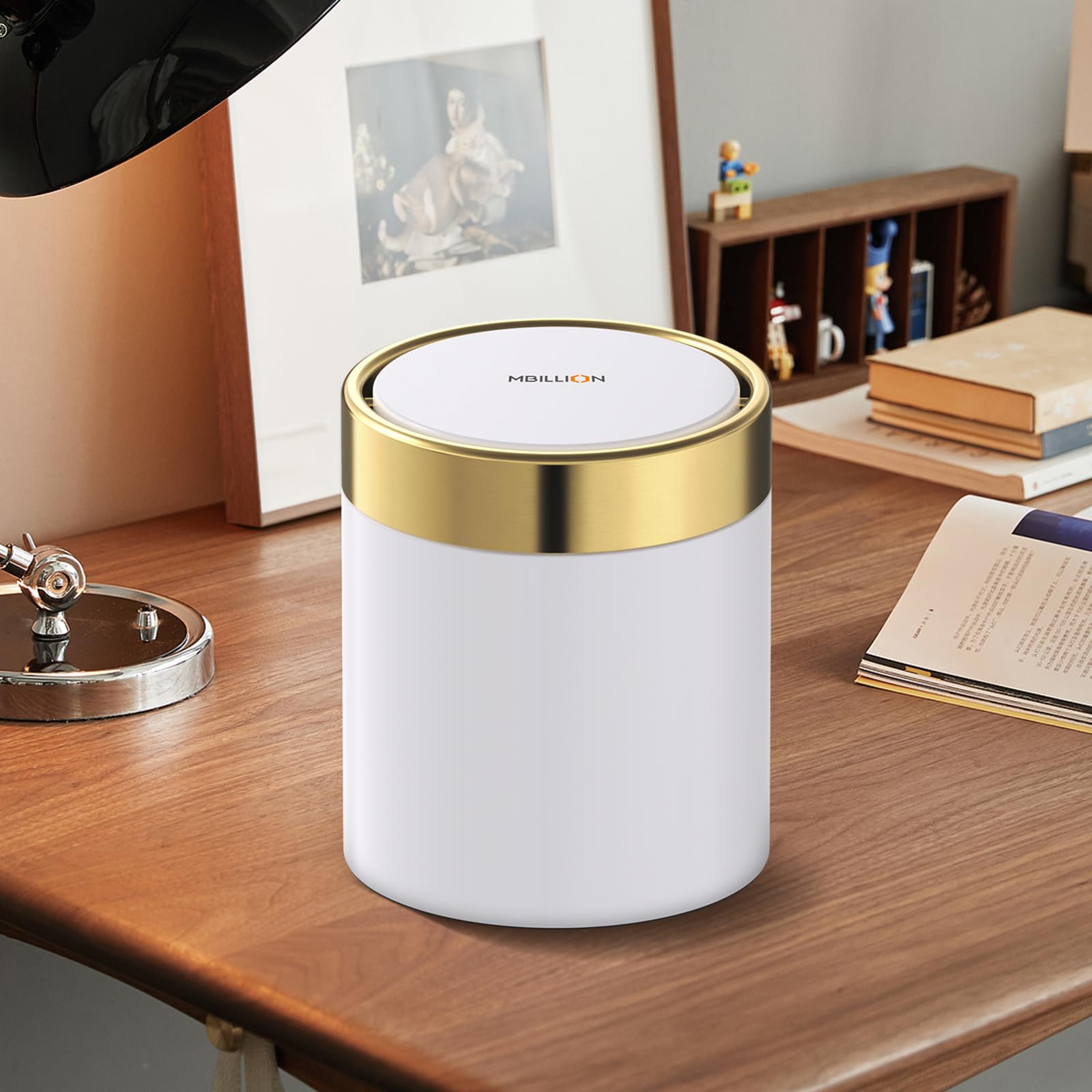 0.4 Gal White Desktop Mini Swing Lid Trash Can