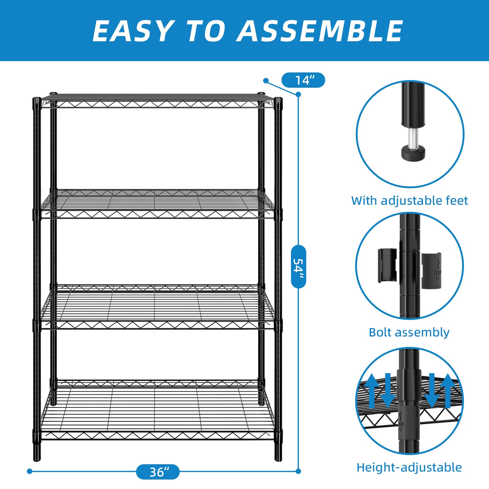 4 Shelf Adjustable Metal Wire Shelving
