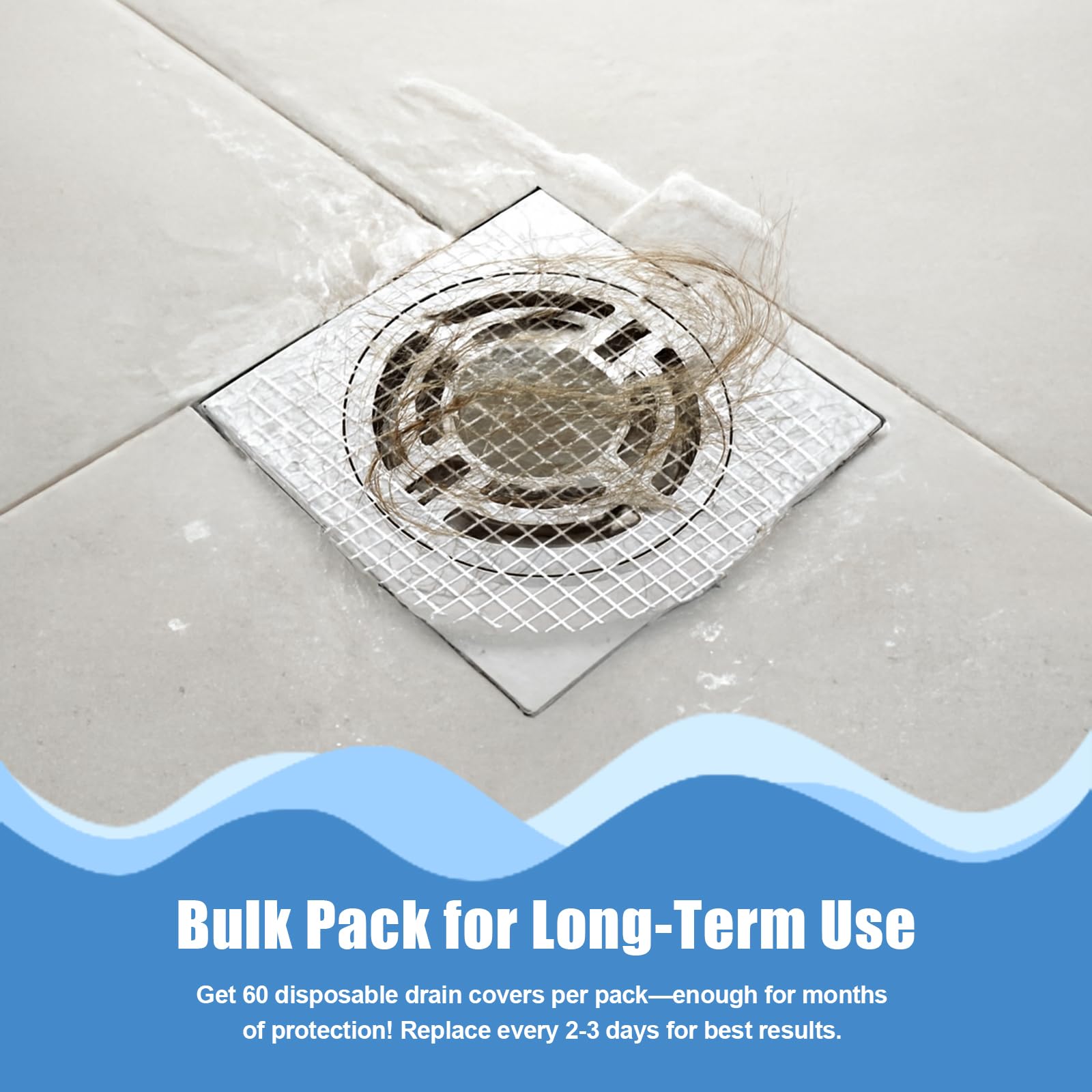 60 Pack Disposable Shower Drain Hair Catcher Hair Trap Drain Covers 4.4” Extra (60 Count)