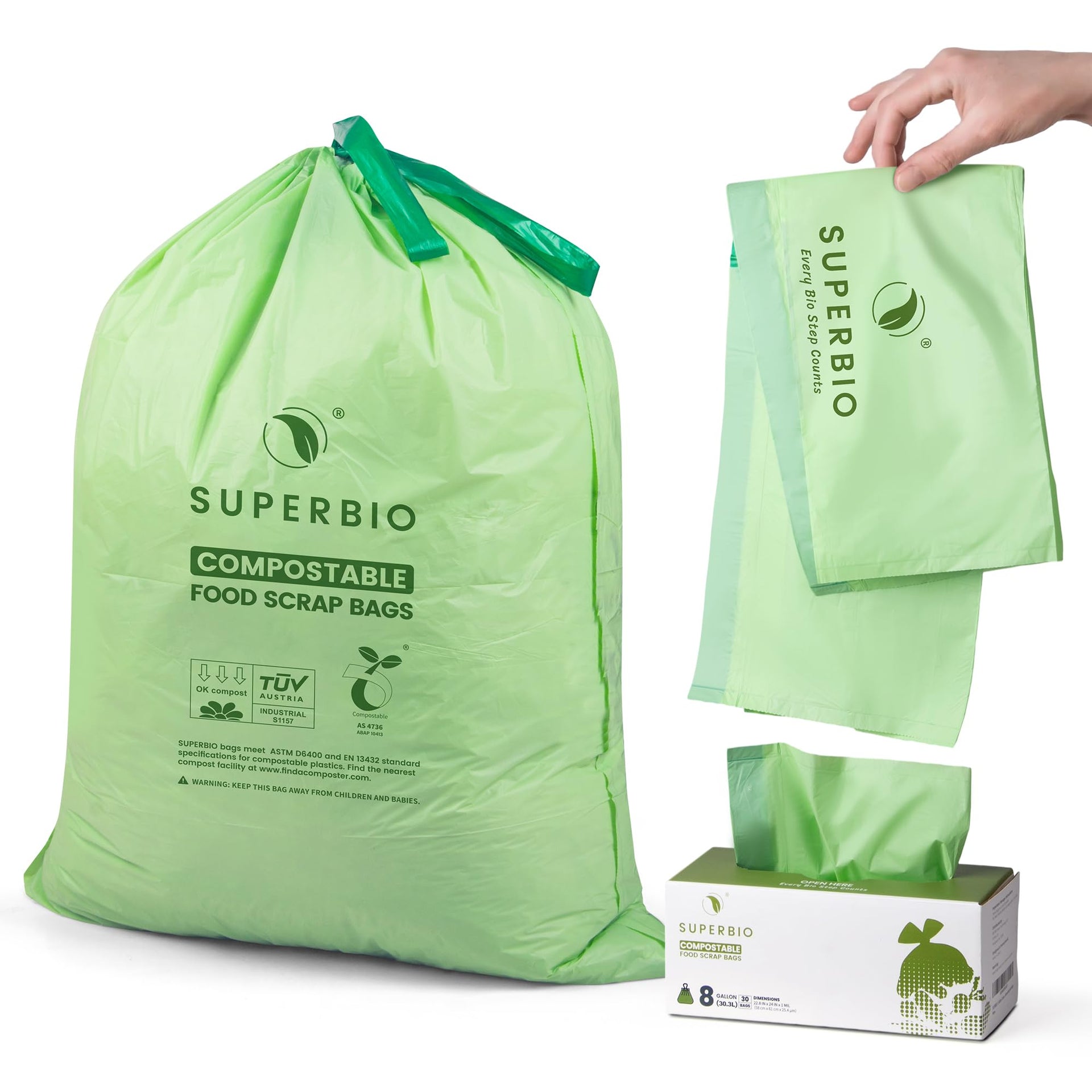 8 Gallon Compostable Drawstring Kitchen Waste Bags (30 Count)