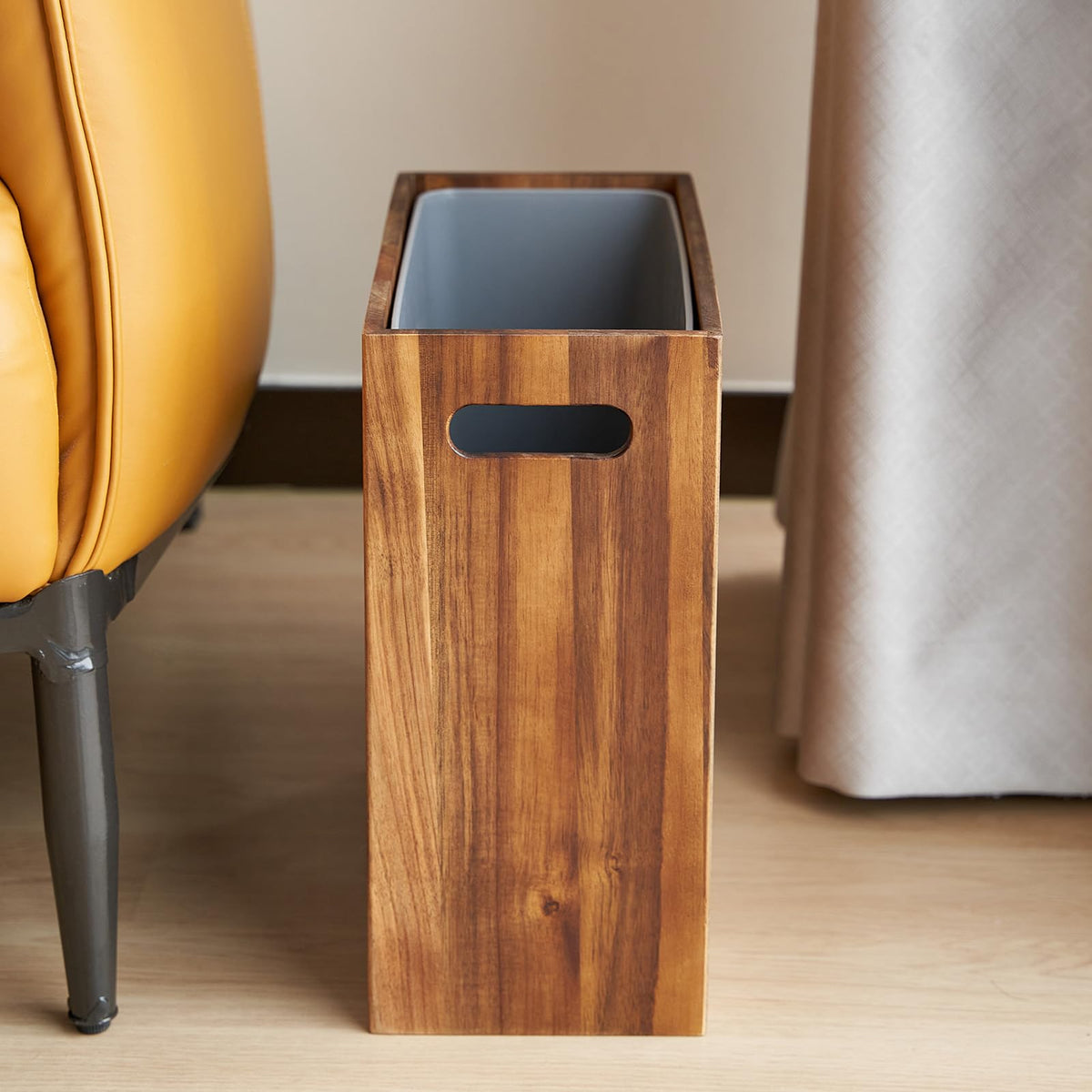 3 Gallon Solid Acacia Wood Trash Can with Liner & Handles