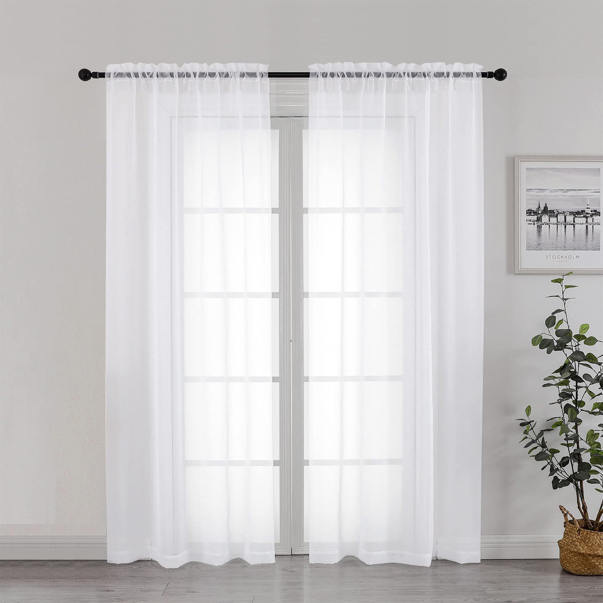 White Sheer Curtains 72 Inch Length 2 Panels