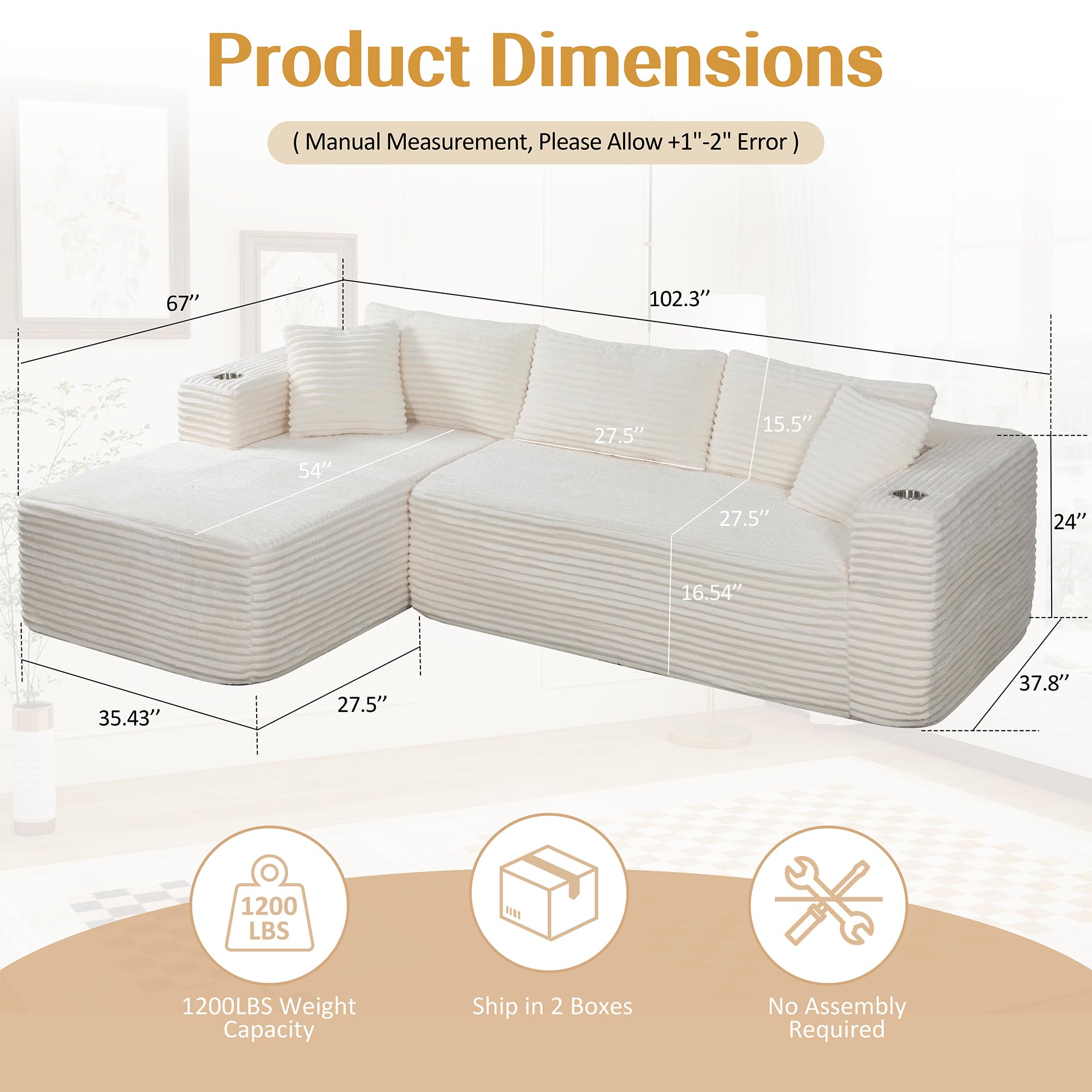 103" Modular Sectional Sofa for Small Spaces