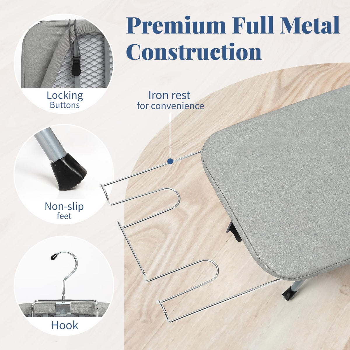 Tabletop Ironing Board with Iron Rest 31"x12" Grey