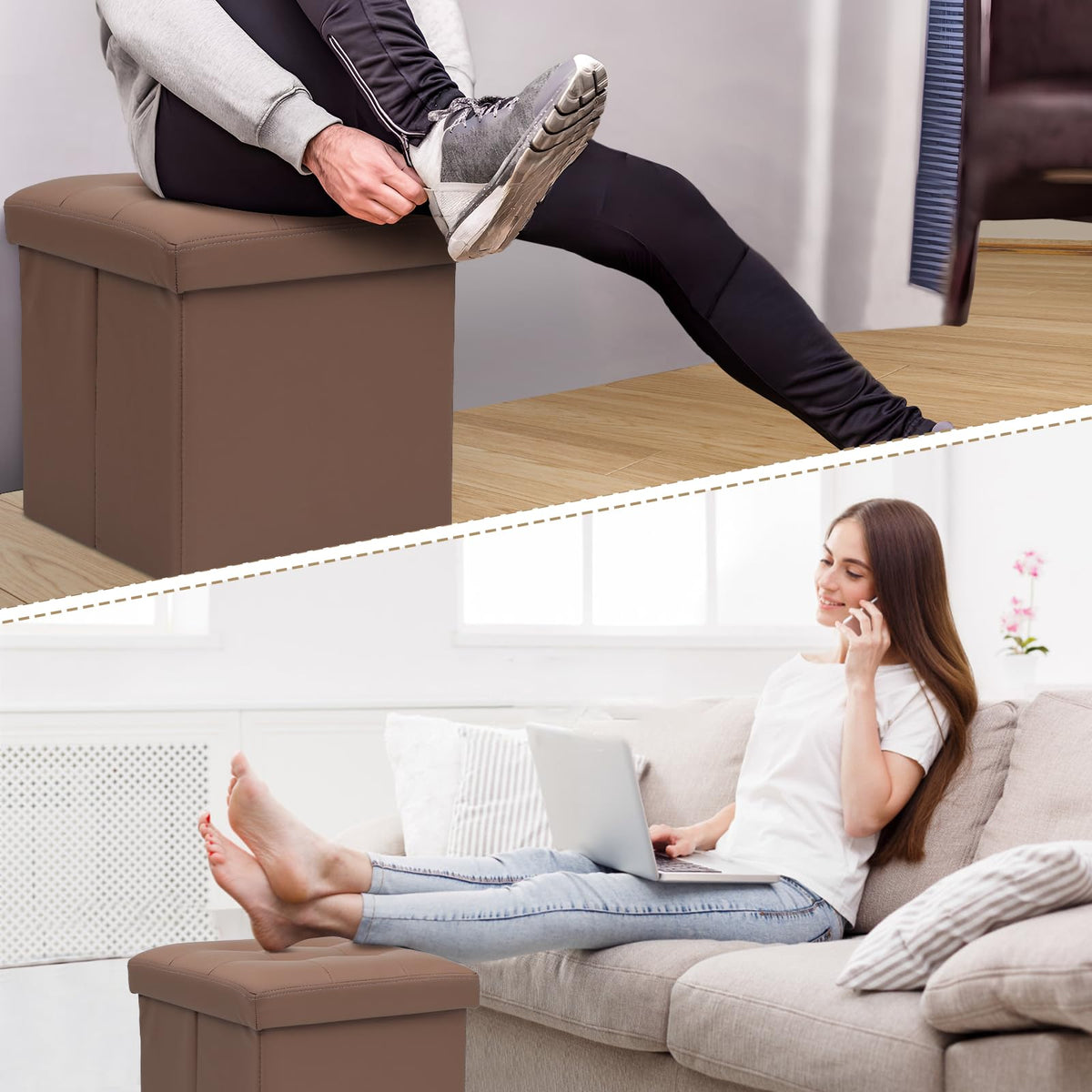 15" Storage Ottoman Bench Folding Bench with 40L Hidden Storage