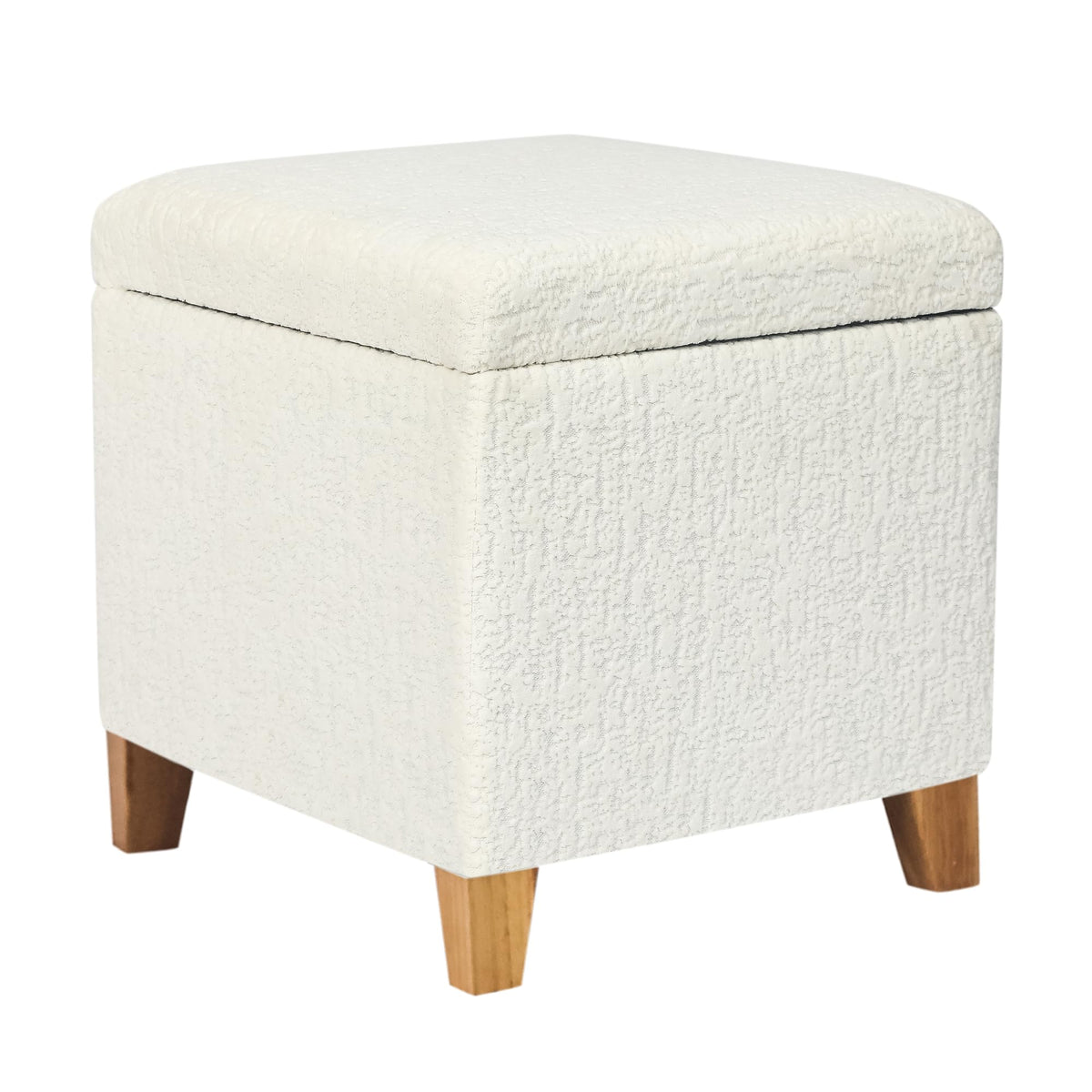 18 Inch High Faux Fur White Cube Ottoman Storage