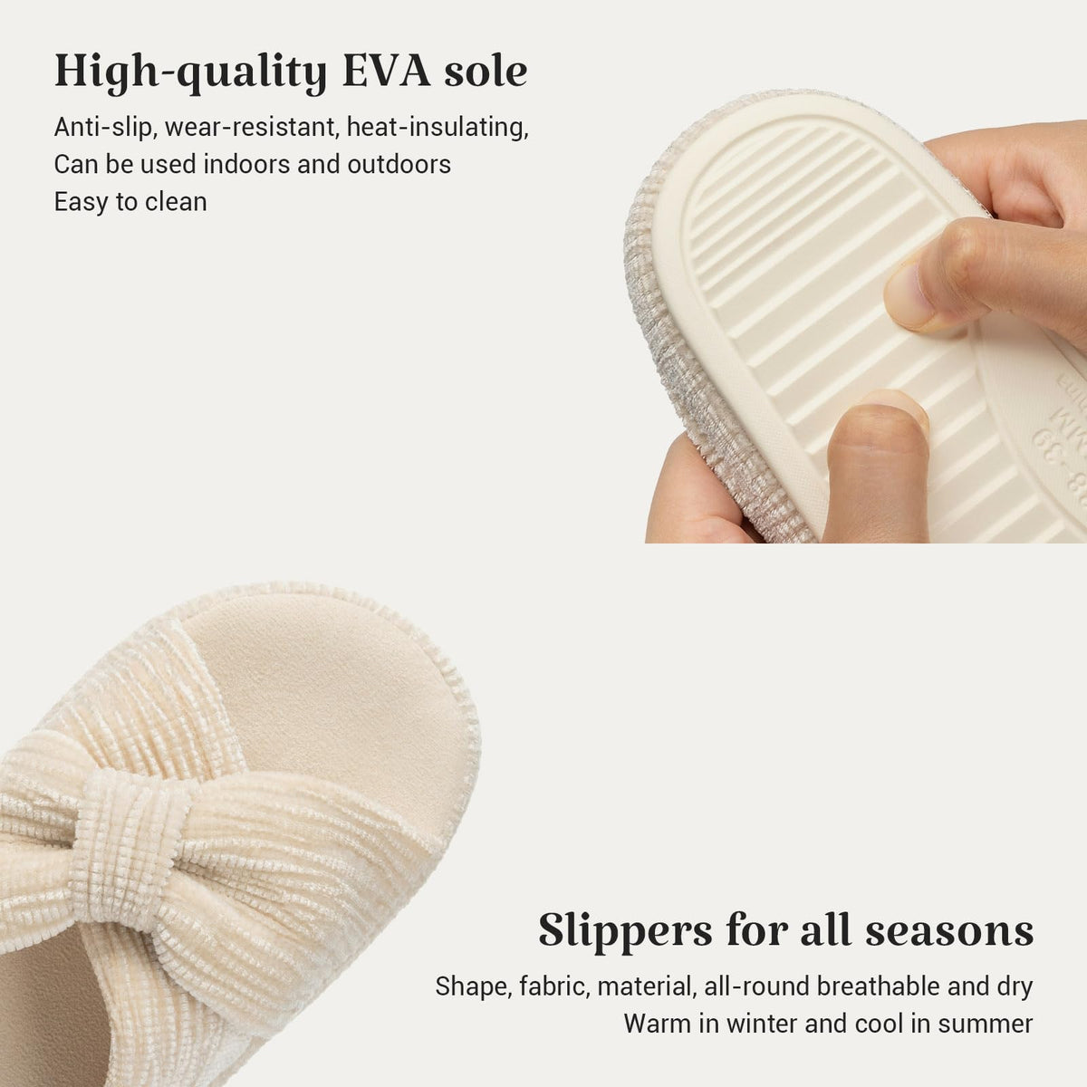 Slippers for Women Memory Foam House Bedroom Bow Crossbands Pearlescent Slipper Shoes Comfy Trendy Gift Slippers Beige Size 5 6 5.5