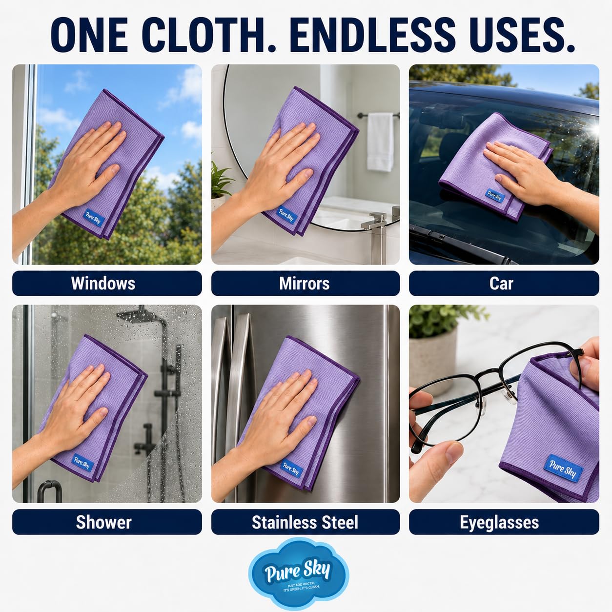 Pure Sky Window & Glass Cleaning Cloth Patented DUO