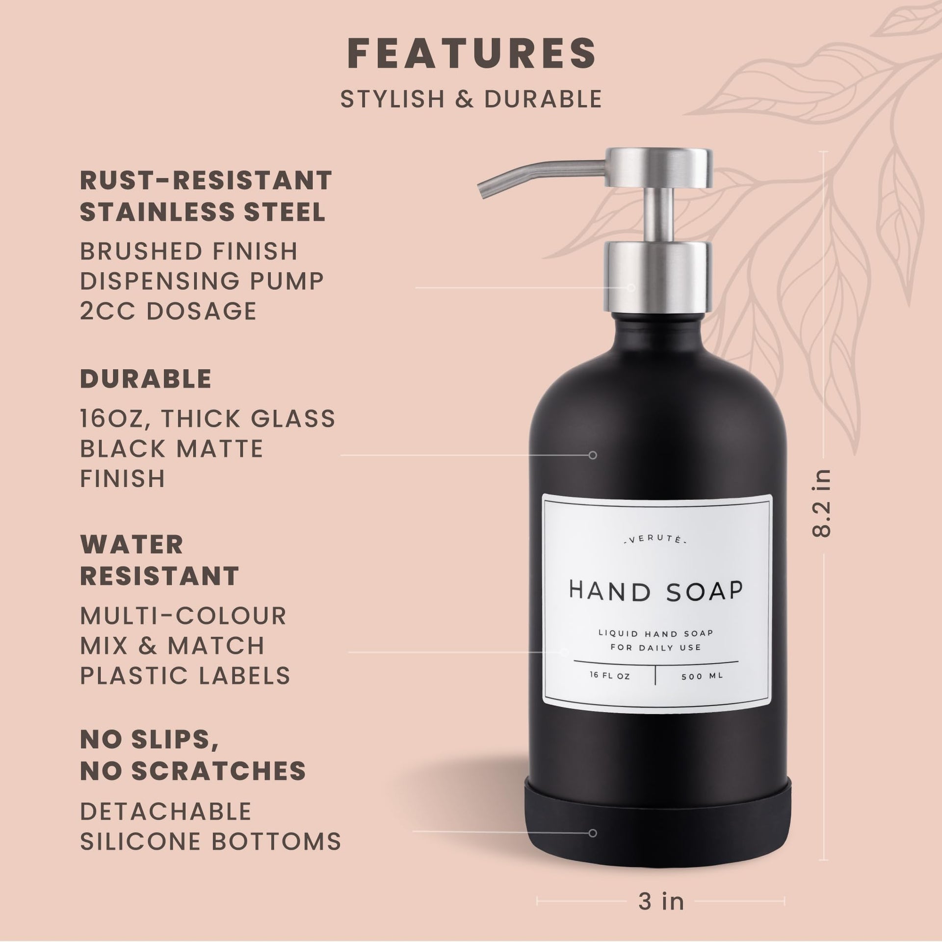 Hand and Dish Soap Dispenser for Kitchen and Bathroom (2 Count)