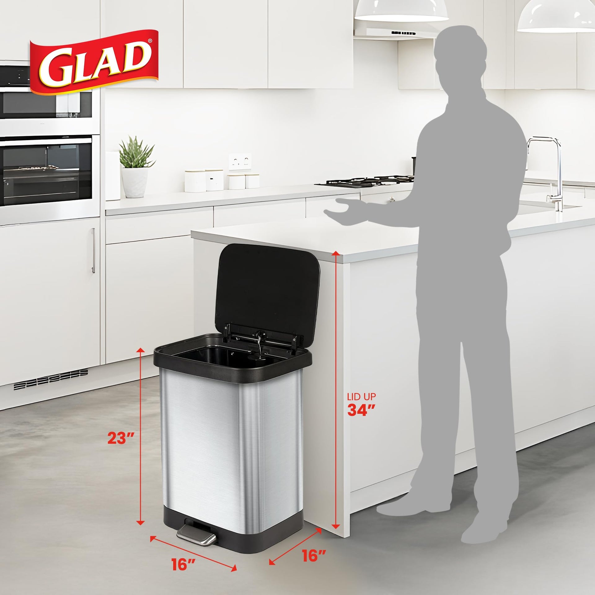 Stainless Steel Trash Can with Clorox Odor Protection