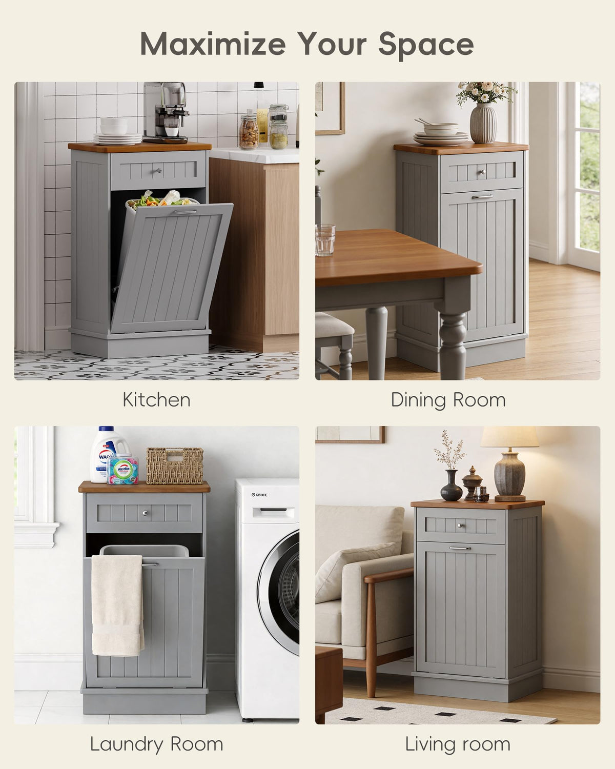 10 Gallon Tilt Out Trash Cabinet with Big Storage Drawer