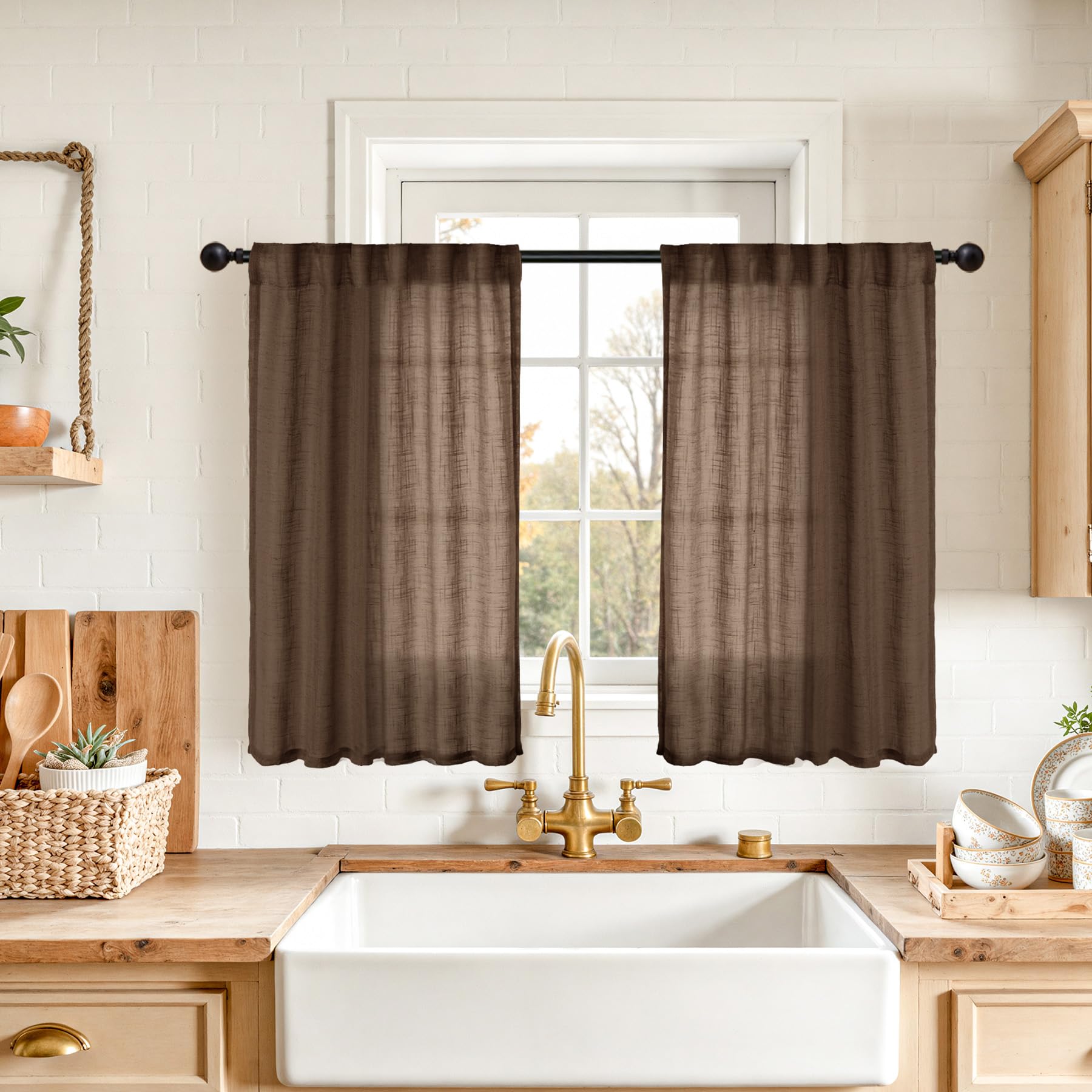 Brown Linen Curtains 36 Inches Long (2 Count)