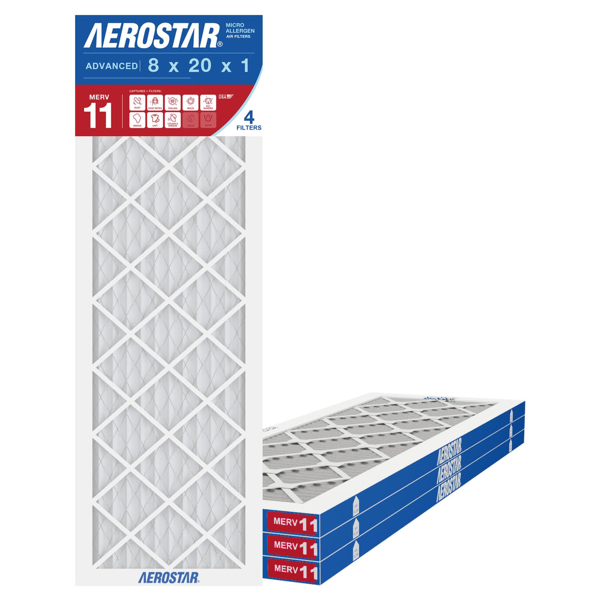 Air Filter 8x20x1 MERV 11 AC Filter (4 Count)