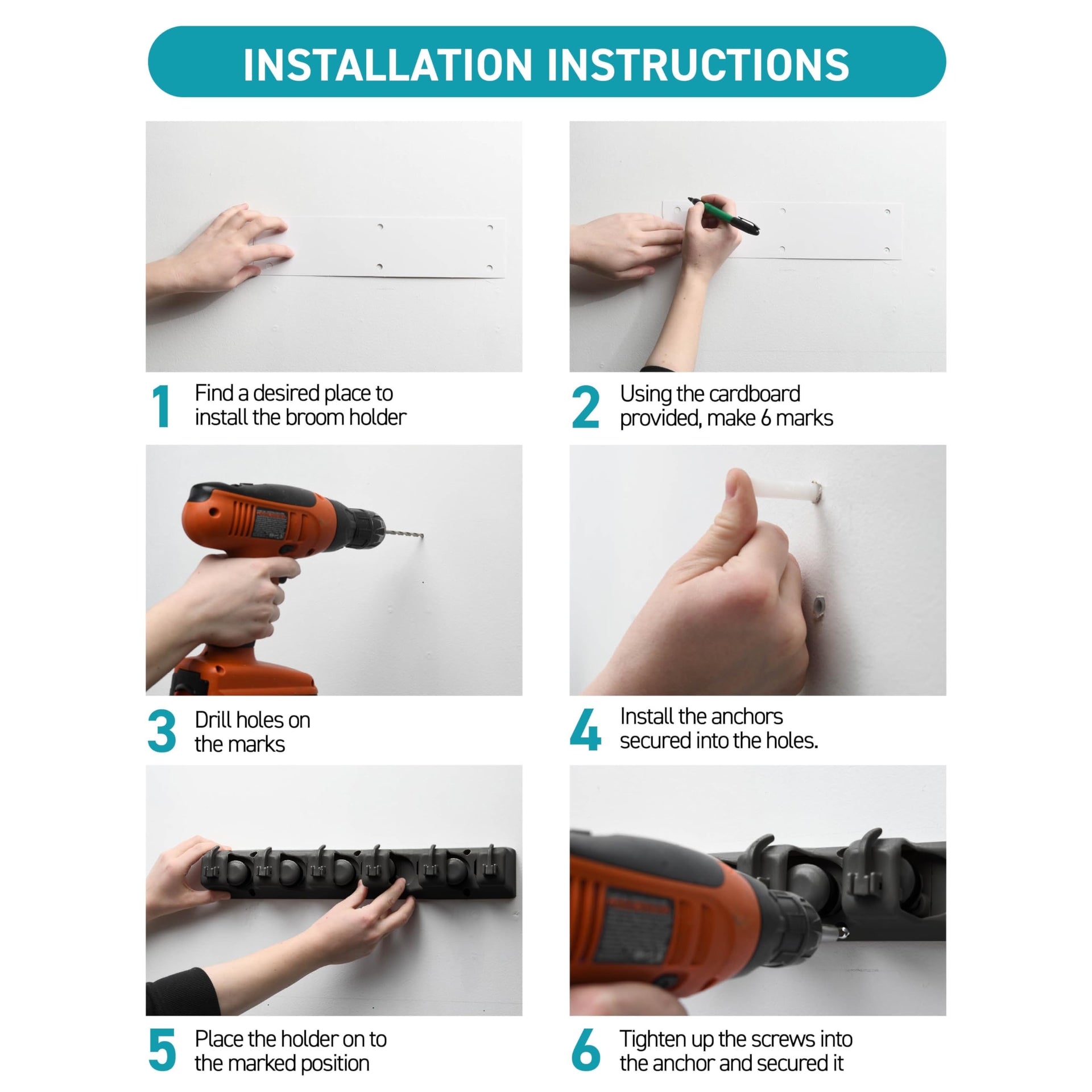 Mop and Broom Holder Wall Mount