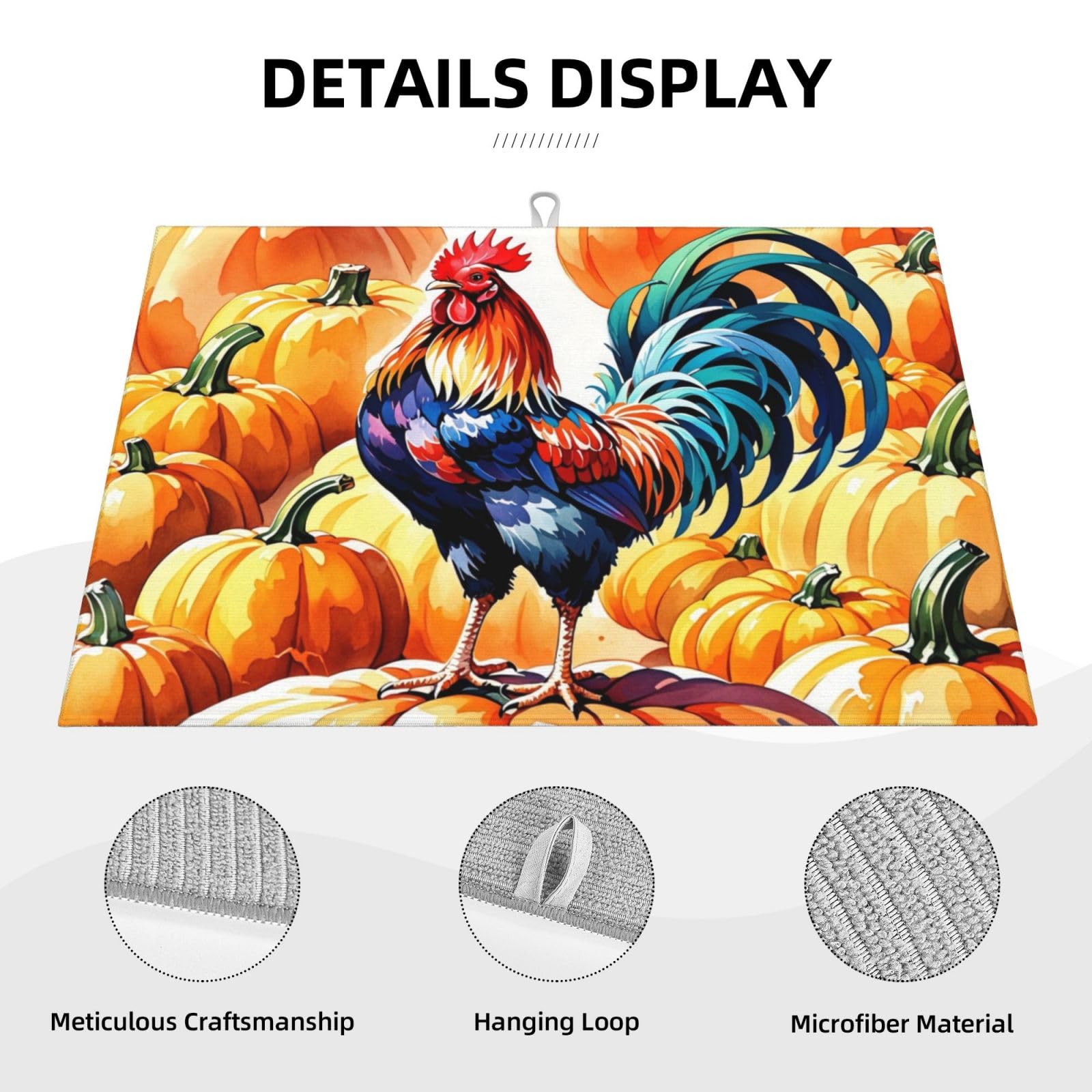 Rooster Pumpkin Dish Drying Mat Highly Absorbent Double