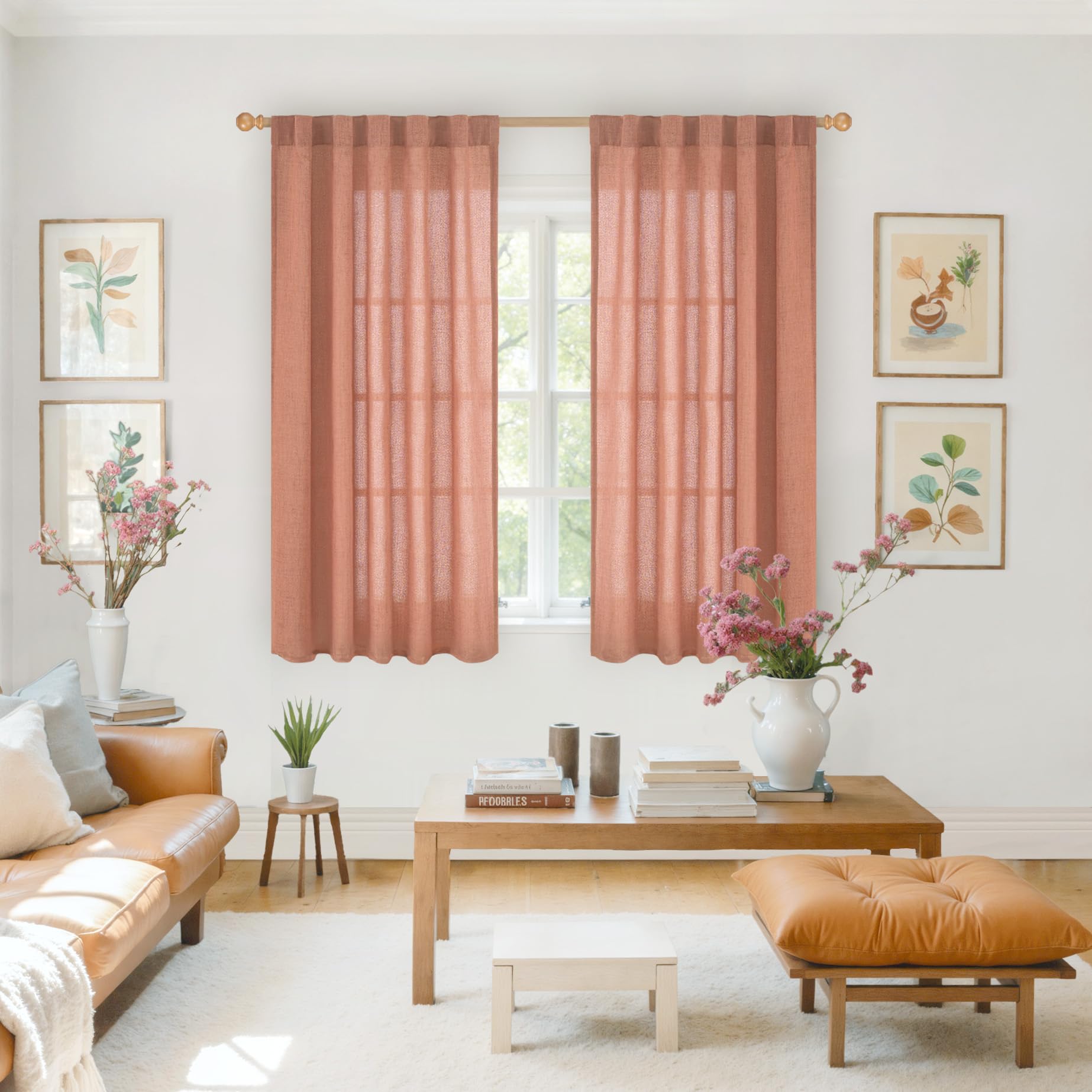 Rust Terracotta Linen Curtains 48 Inch Length (2 Count)