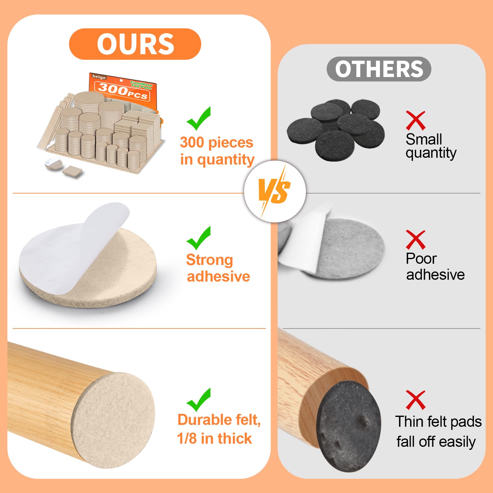 Felt Furniture Pads 300 Pieces (300 Count)