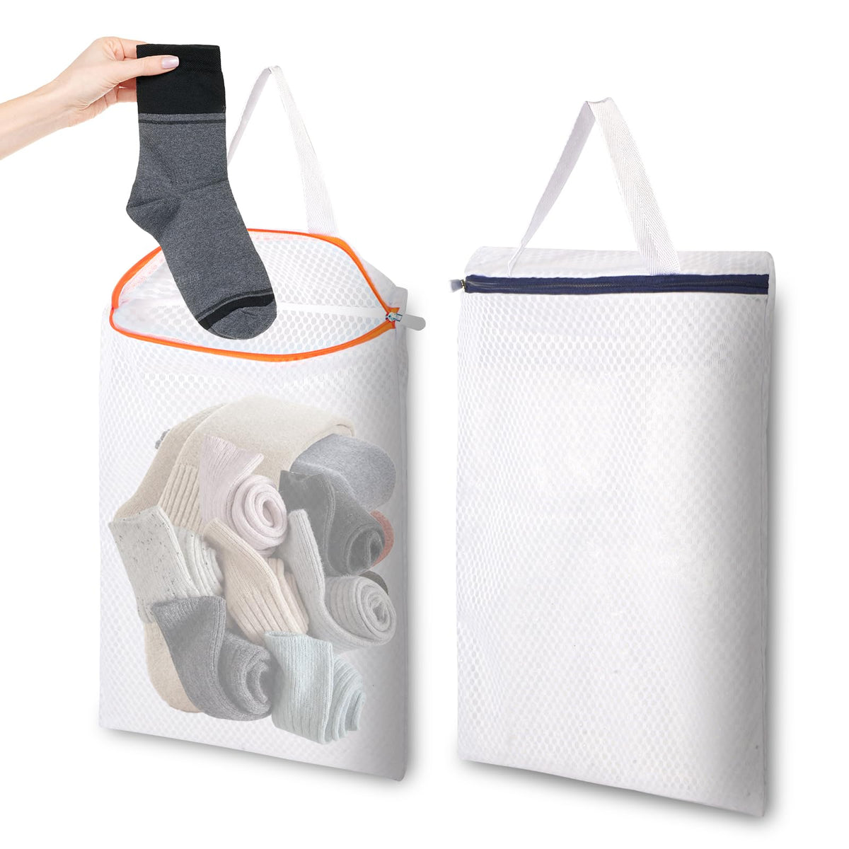 2 Pack Hanging Mesh Laundry Bags with Metal Hooks (2 Count)