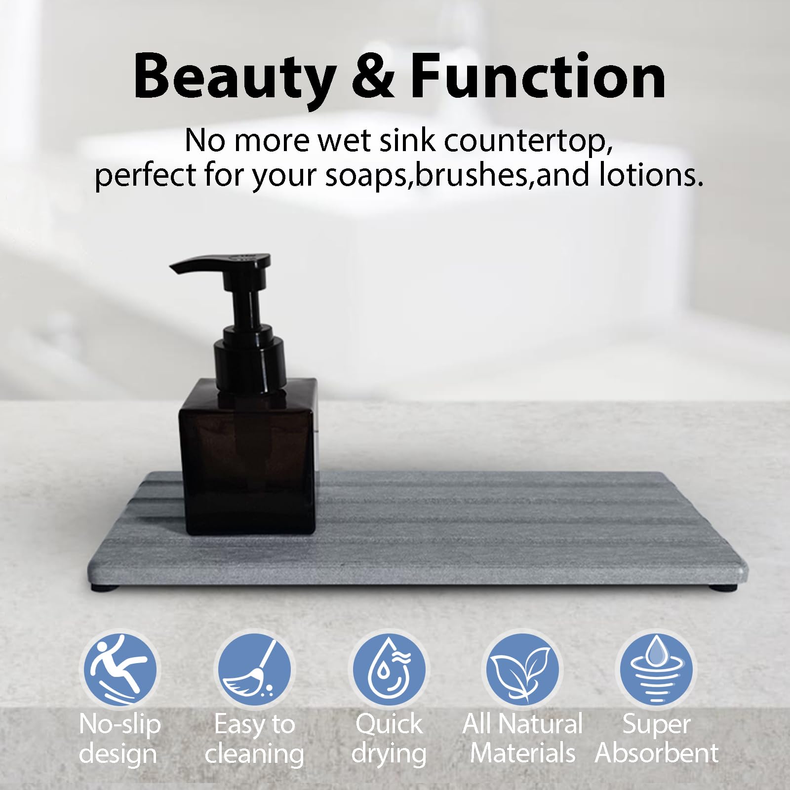 Diatomite Soap Dish Holder Water Absorbing Stone Tray Bathroom Countertop