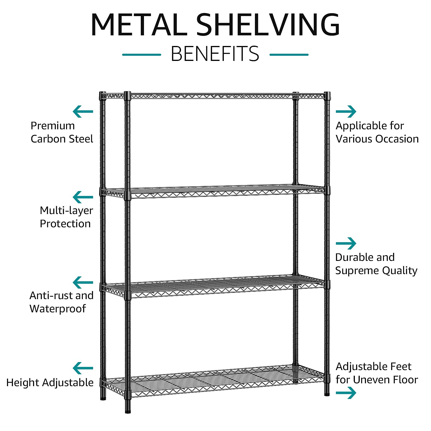 1400 LBS Garage Black Shelving Wide Storage Shelves 4 Tier Adjustable Heavy Duty Metal Wire Rack Standing Shelf Unit for Kitchen Office College Dorm Garage Warehouse 15.8" x 45.8"x 59.4"
