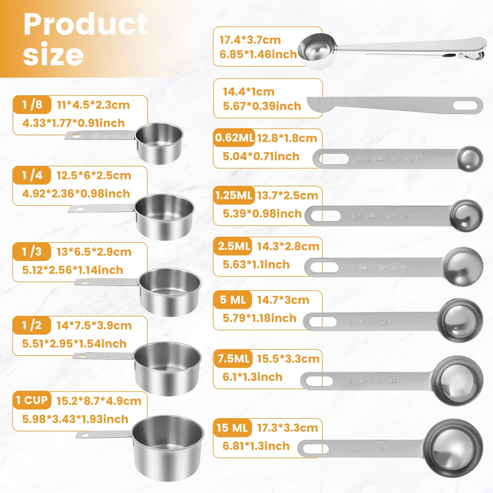 13PCS Stainless Steel Measuring Cups and Spoons Sets