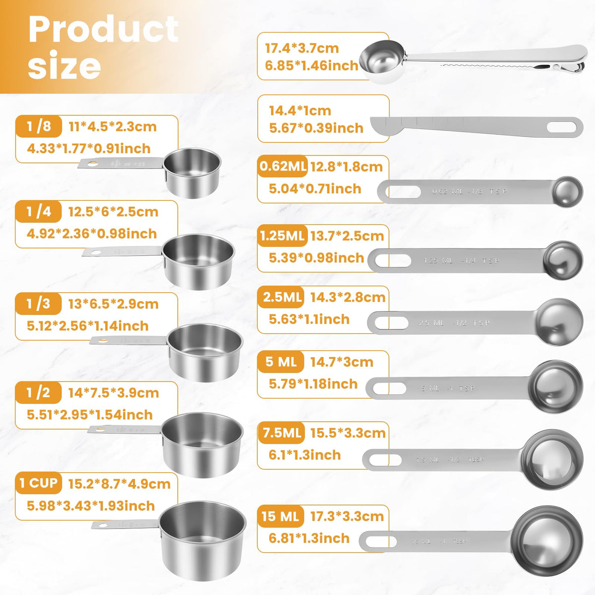 13PCS Stainless Steel Measuring Cups and Spoons Sets