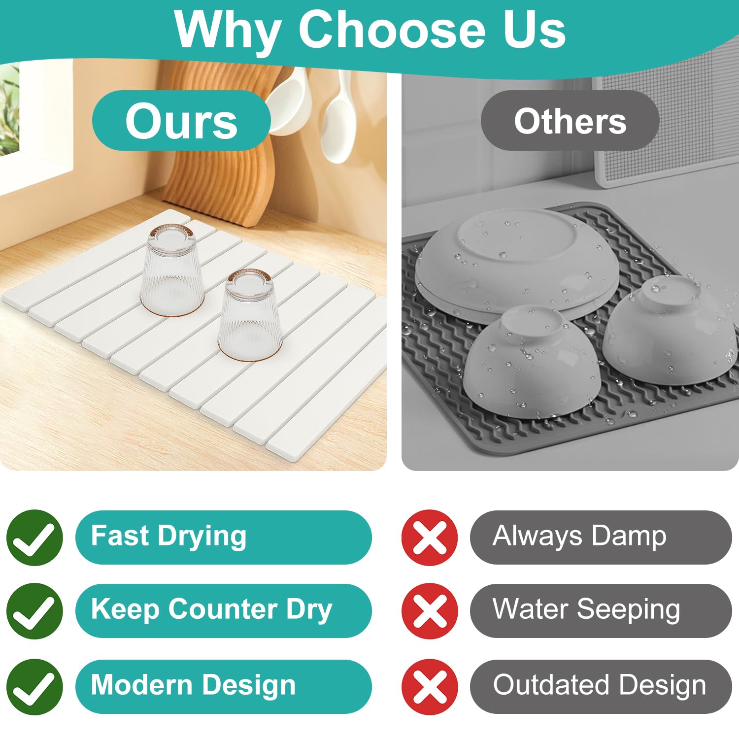3 Pcs Large Stone Dish Drying Mat Kitchen Sink Counter Diatomite Dish Pad