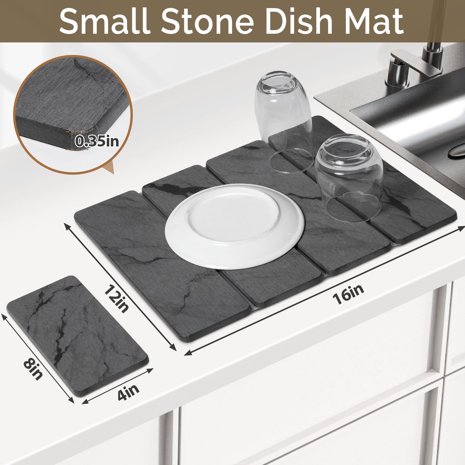 Small Stone Dish Drying Mat for Kitchen Counter (2 Count)