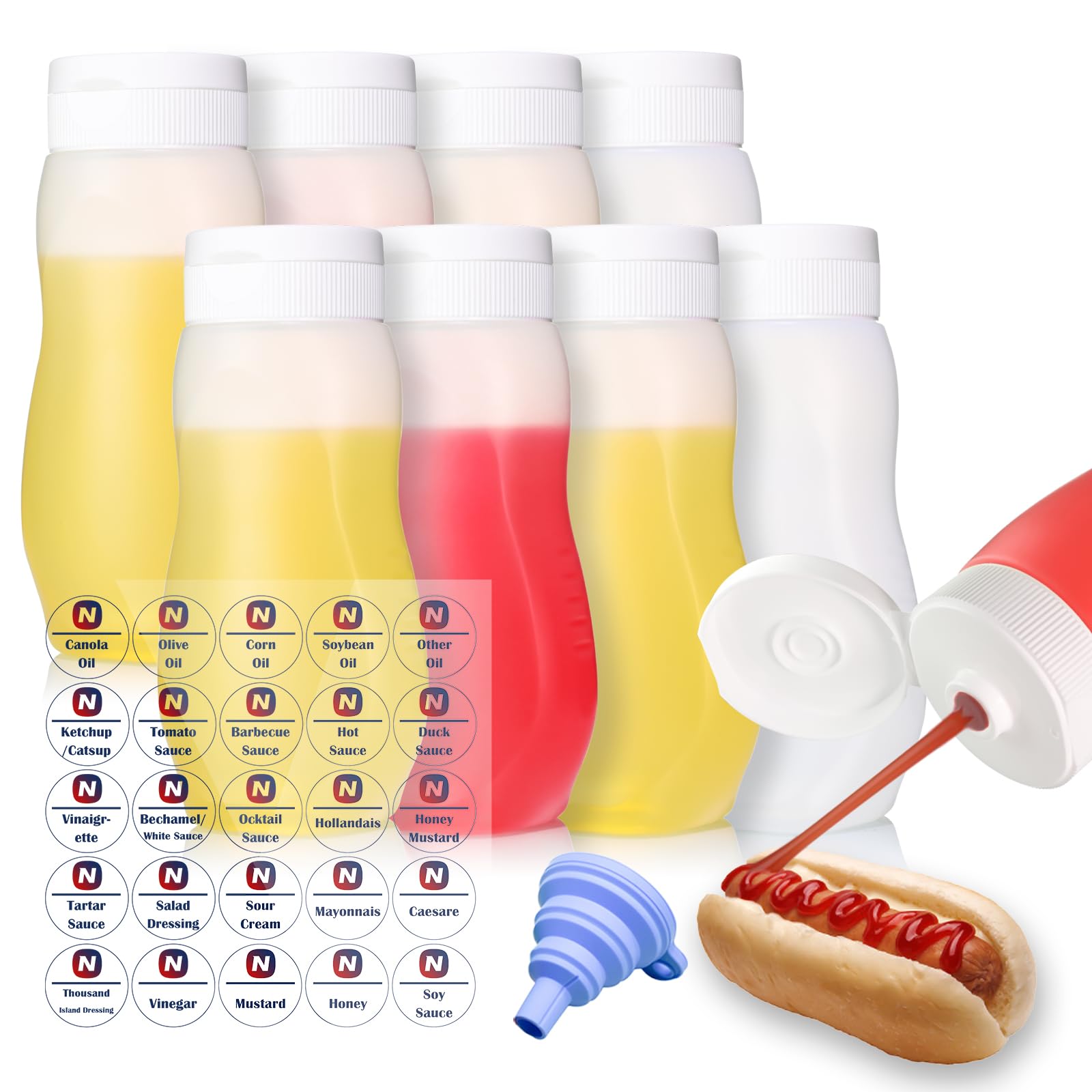 Condiment Squeeze Bottles for Ketchup Hot Sauce Liquids Oil with Caps for Condensed Milk Mustard Salad Dressing Dispenser Clear Plastic Bottles Dressing Container HD PE