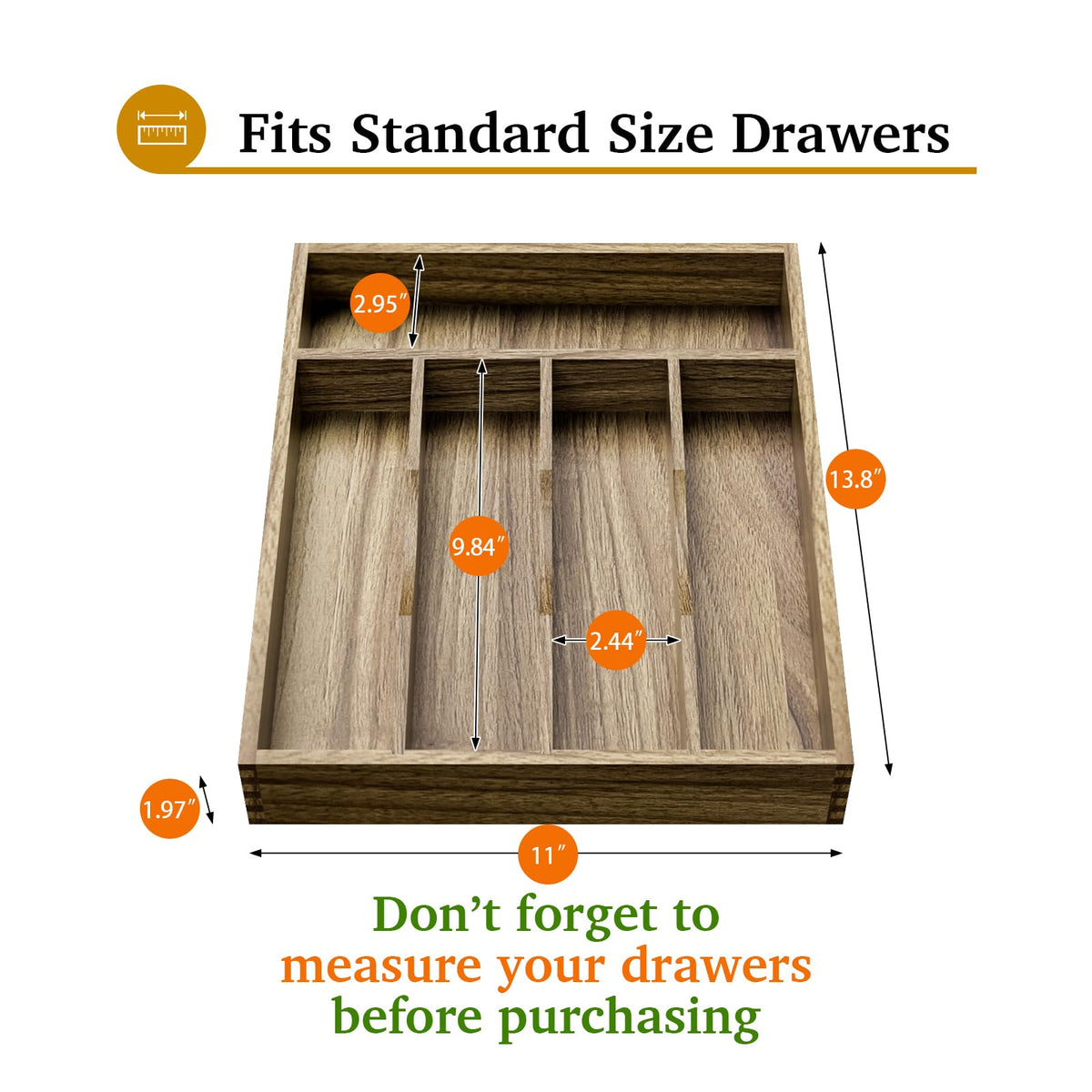 Acacia Wood Silverware Drawer Organizer (24 Ounce)