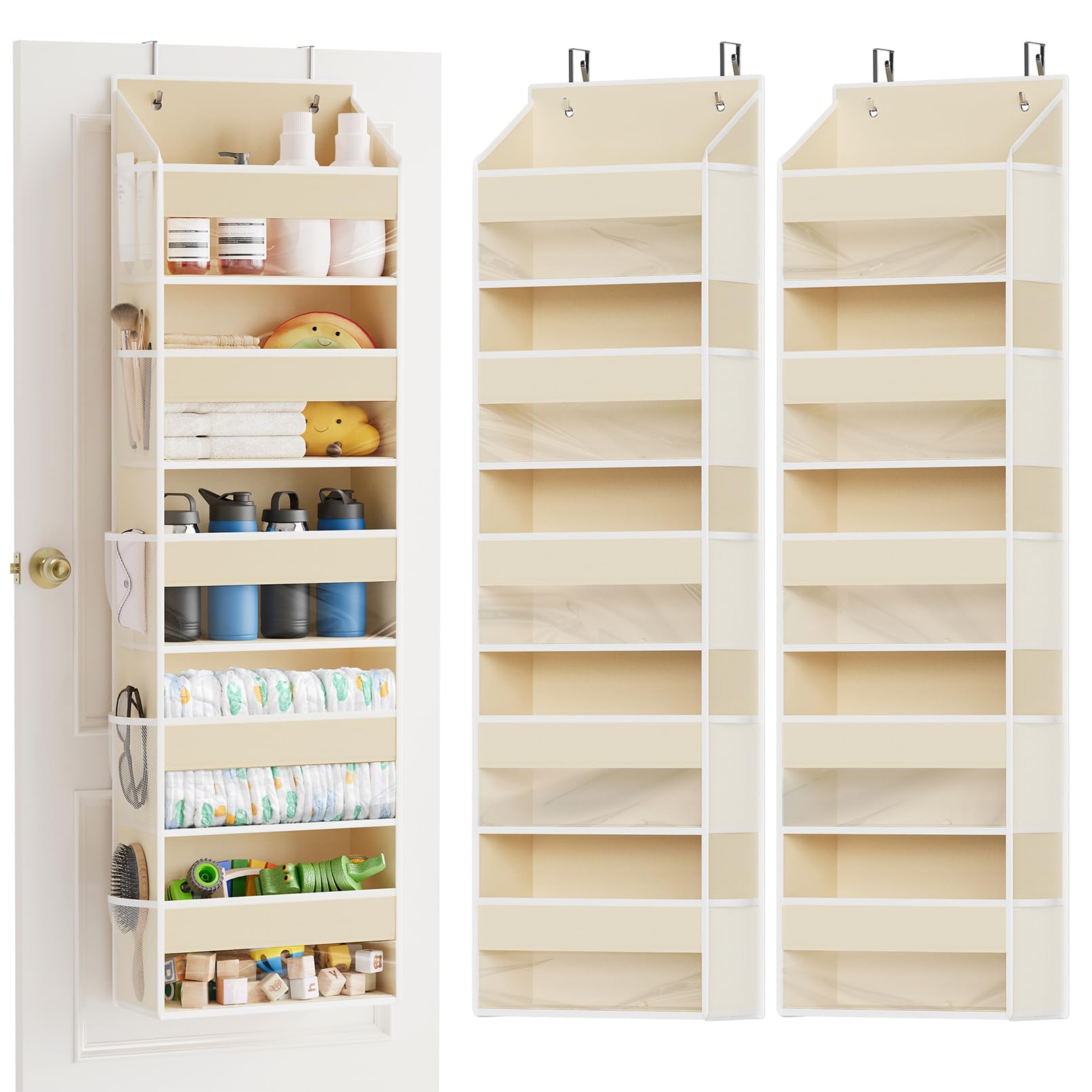 2 Pack Over The Door Organizer with 5 Large Pockets and 10 Mesh Side Pockets