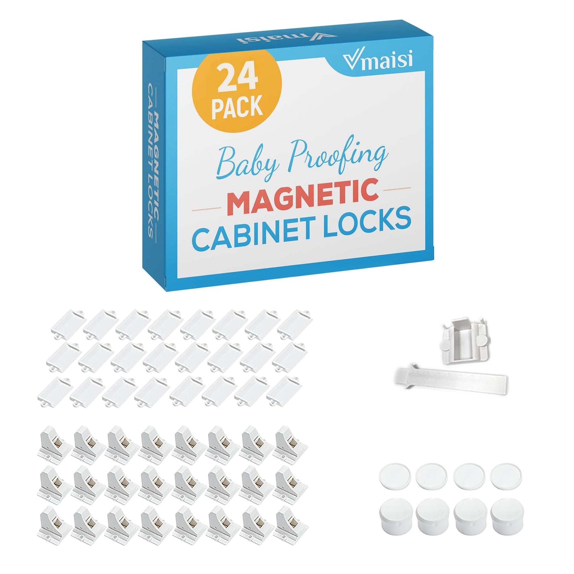 Adhesive Magnetic Locks for Cabinets & Drawers (24 Count)