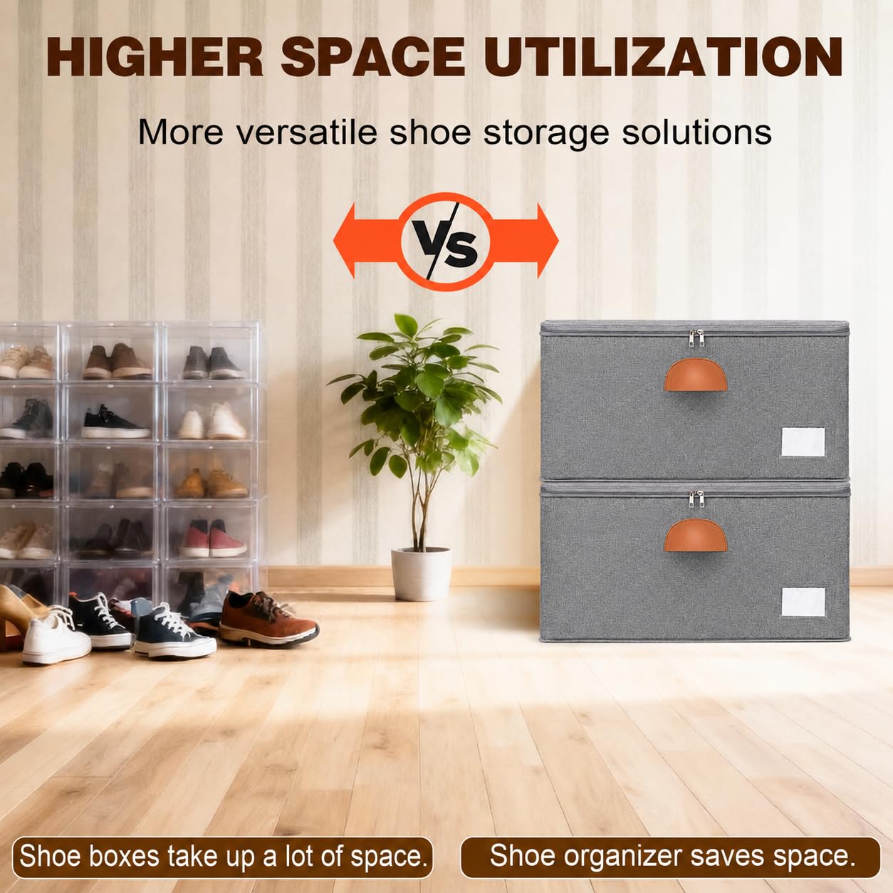 2 Pack Shoe Organizer for Closet with Adjustable Divider Shoe Storage Box (2 Count)