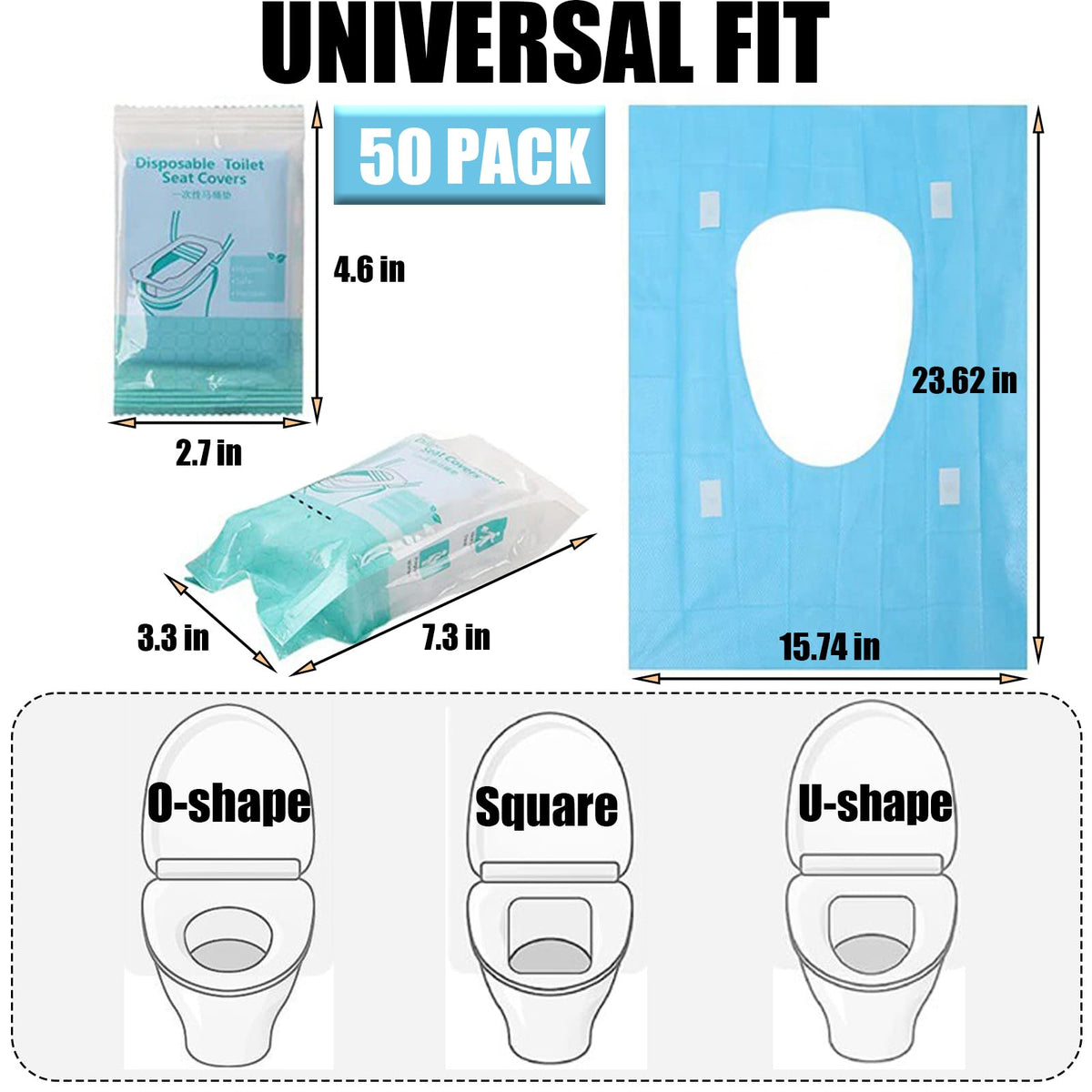 50 Pack Toilet Seat Covers Disposable 16x24 Inch XL