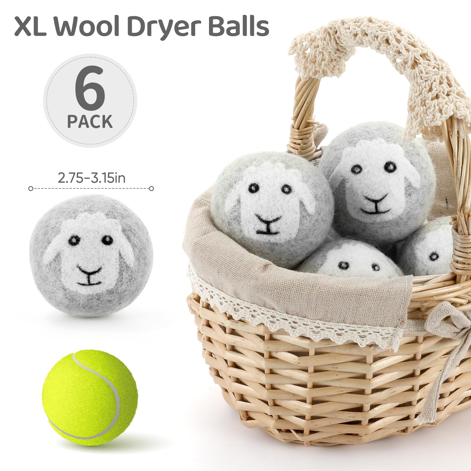 Wool Dryer Balls 6 Pack (6 Count)