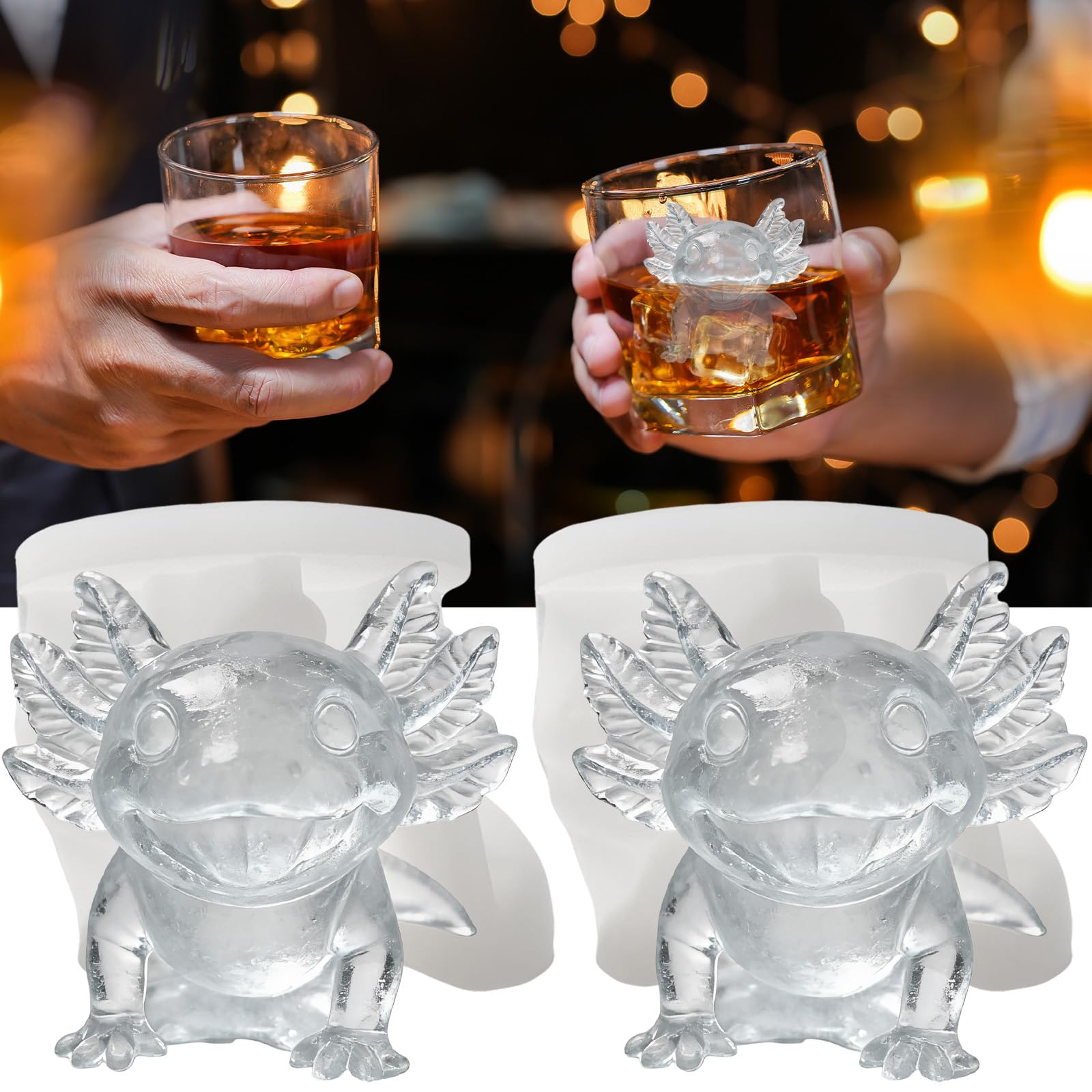 3D Axolotl Ice Cube Silicone Molds Tray for Whiskey (2 Count)