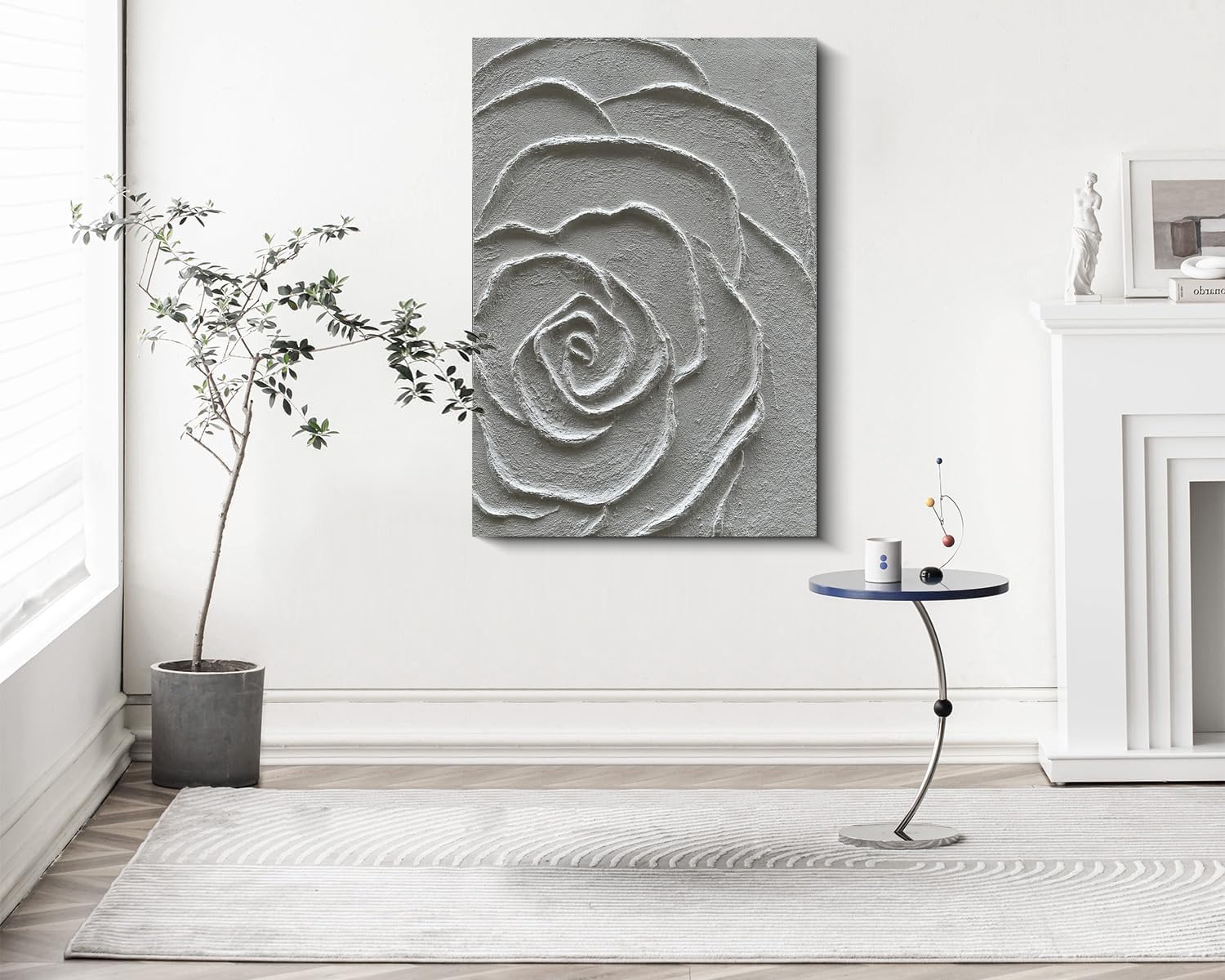 Art Contemporary Minimalist Texture Abstract Oil Painting White Flower Texture Painting Minimalist Art 40x28 Inch Home Wall Decoration