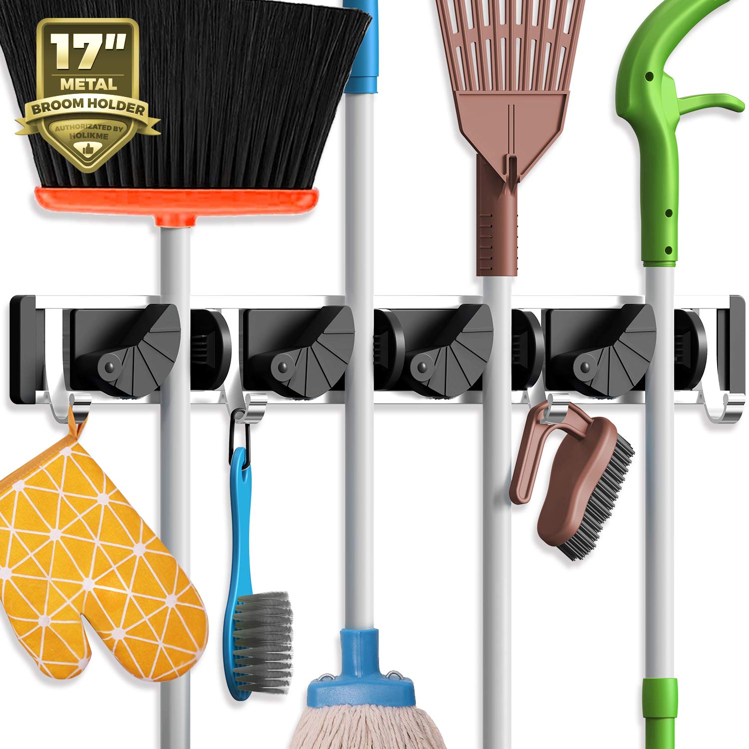 Mop Broom Holder Wall Mount Metal Pantry Organization and Storage Garden Kitchen Tool Organizer Wall Hanger for Home Goods