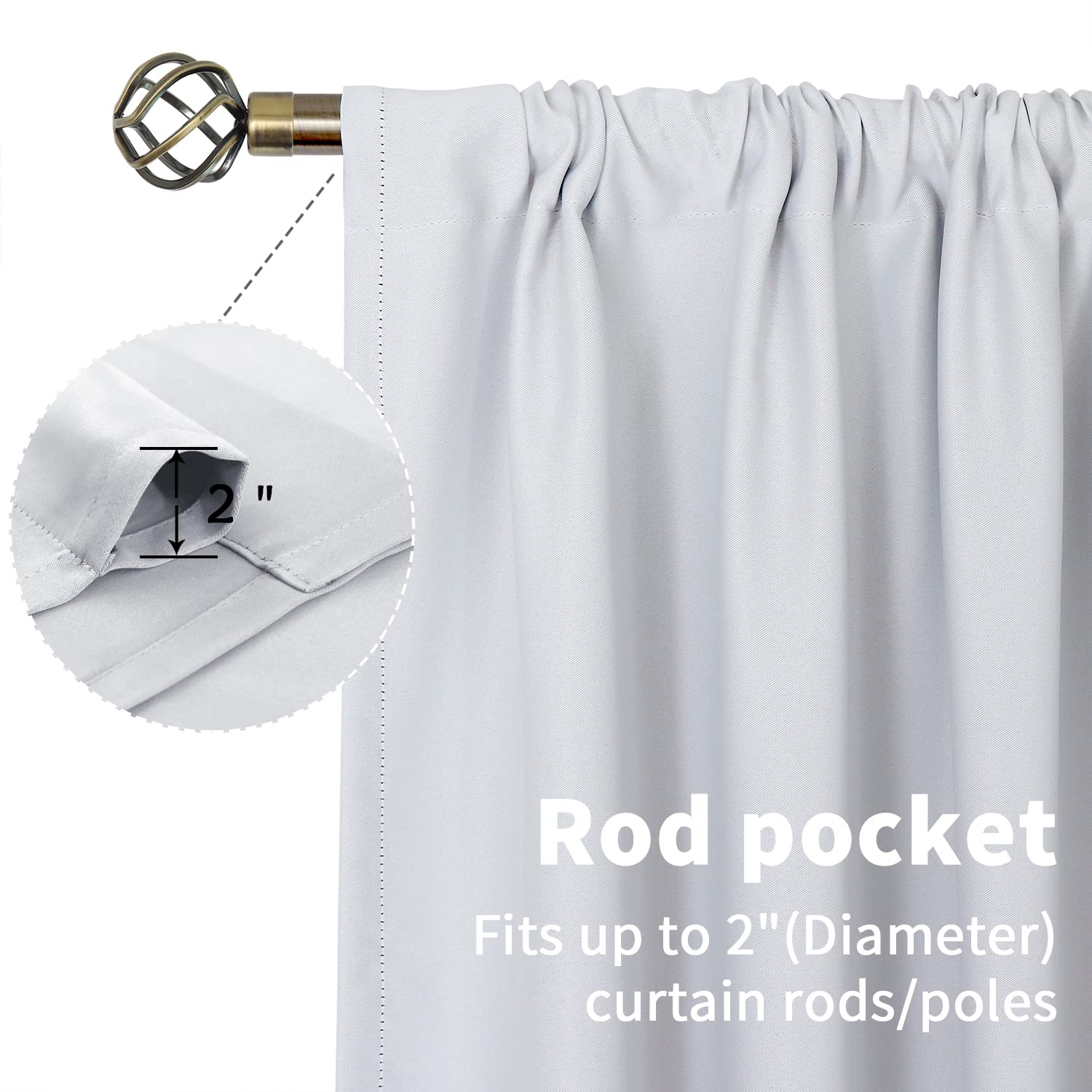 Rod Pocket Room Darkening Curtains for Bedroom 63 Inches Long