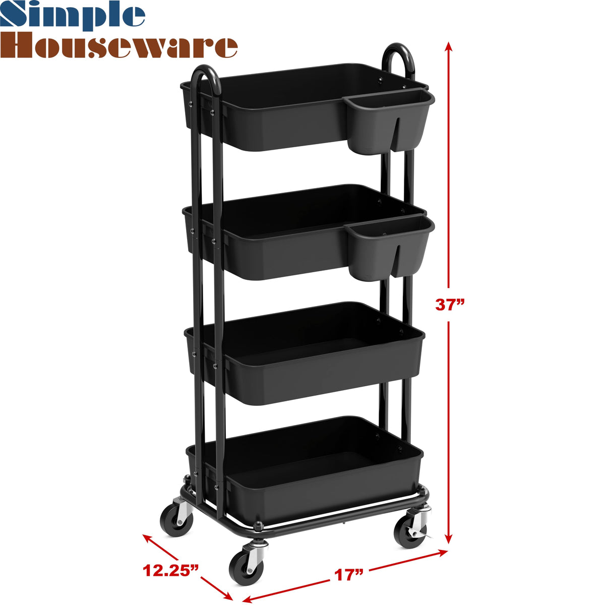 4 Tier Rolling Utility Cart with Hanging Bucket