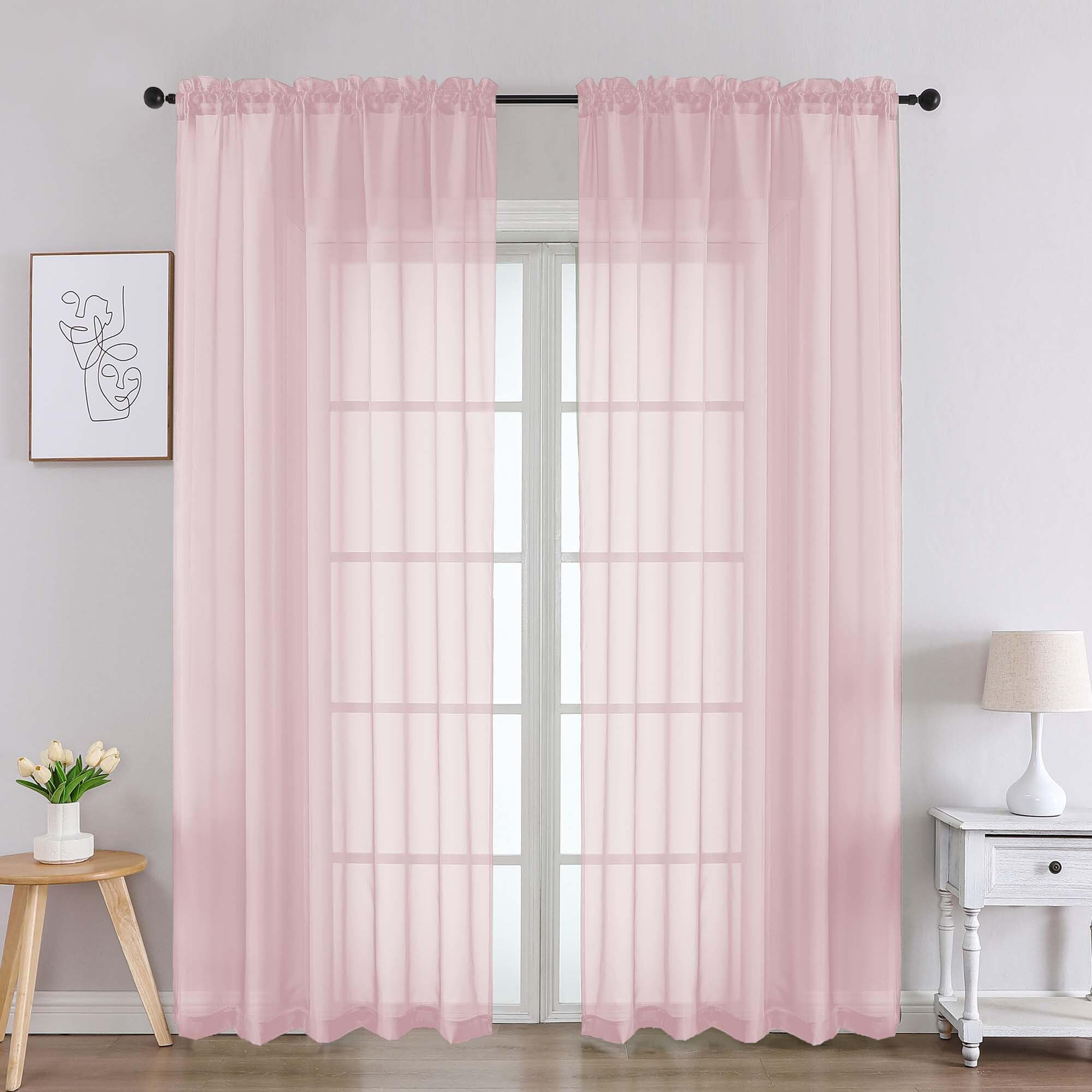 Blush Pink Sheer Curtains 84 Inches Long 2 Panels (2 Count)