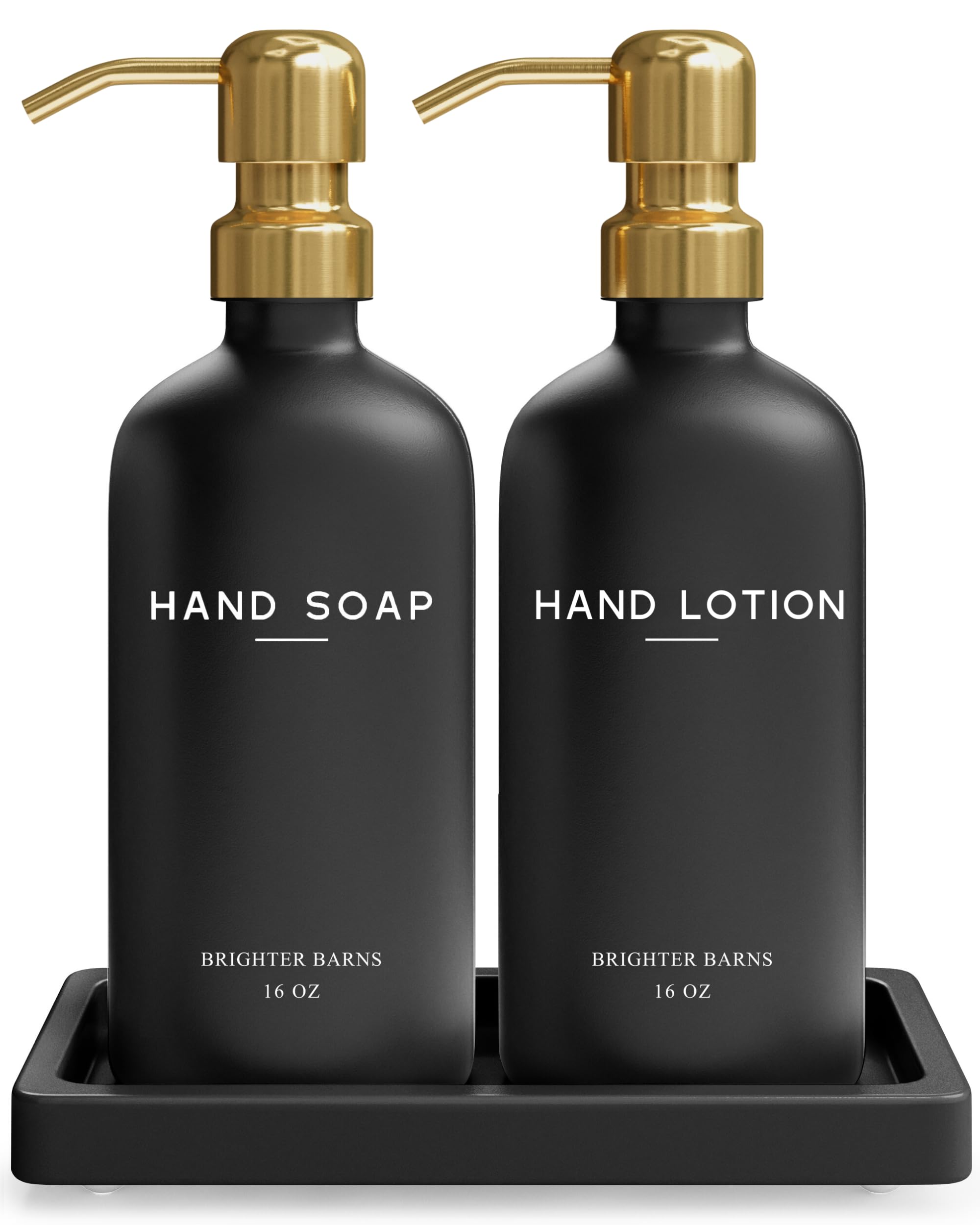 Luxury Glass Soap and Lotion Dispenser Set with Tray by Brighter Barns